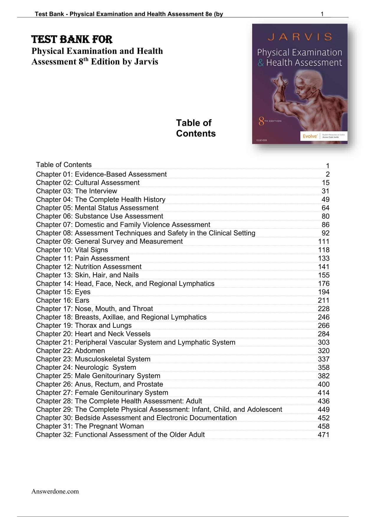 Test Bank for Physical Examination and Health Assessment 8th Edition by Jarvis PDF Download Chapter 1-32 Latest Update 2025/2026