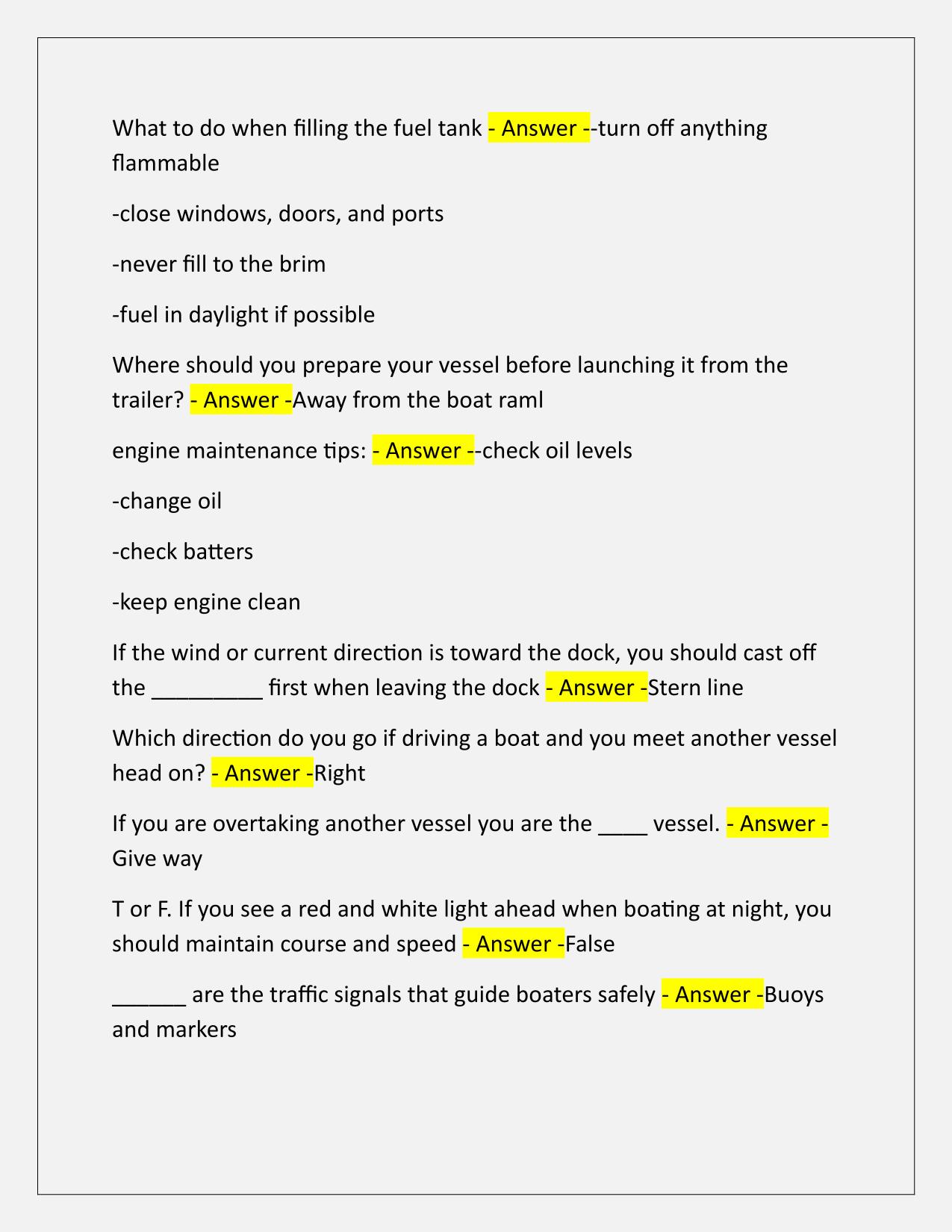 Boating tests ch 1-6 Correctly Answered Latest Update