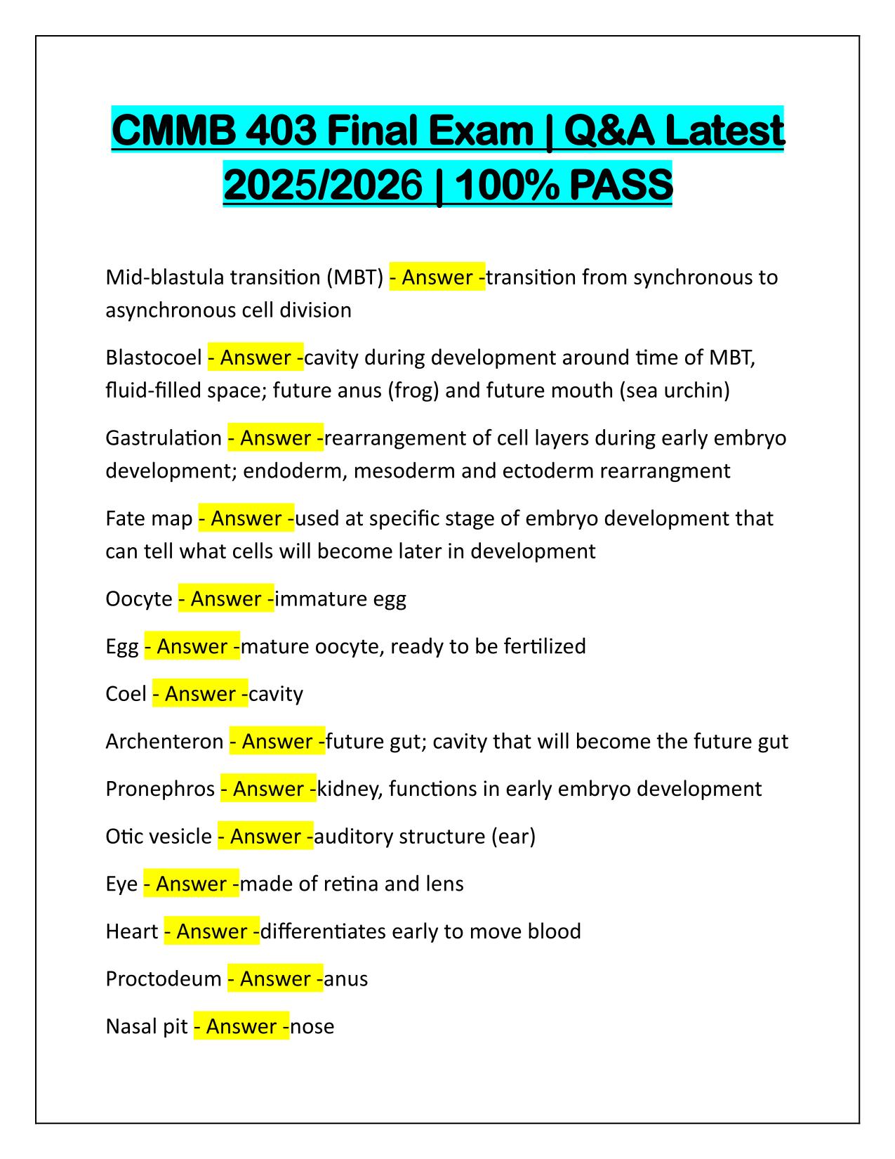 CMMB 403 Final Exam Correctly Answered Latest Update