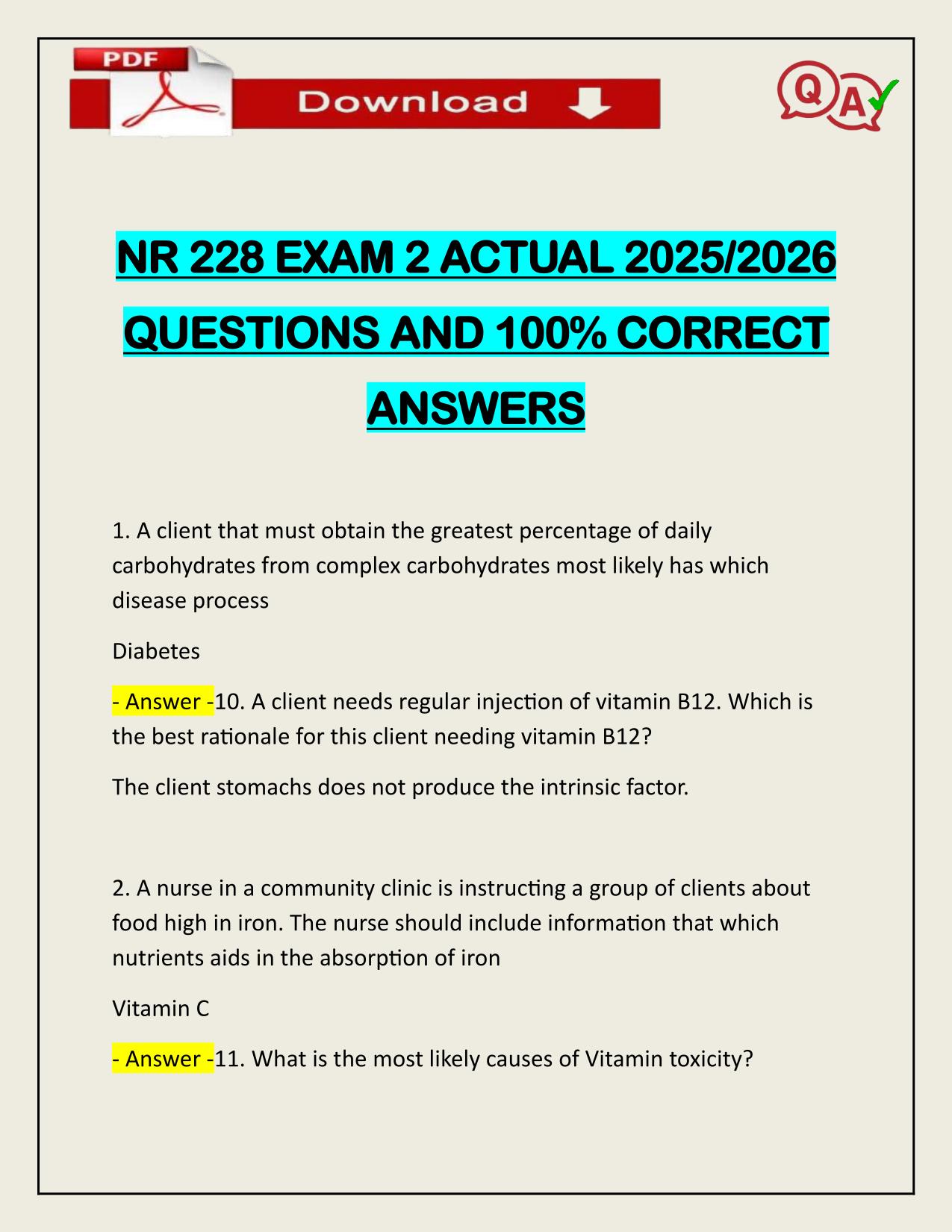 NR 228 EXAM 2 ACTUAL 2025/2026 CORRECTLY ANSWERED