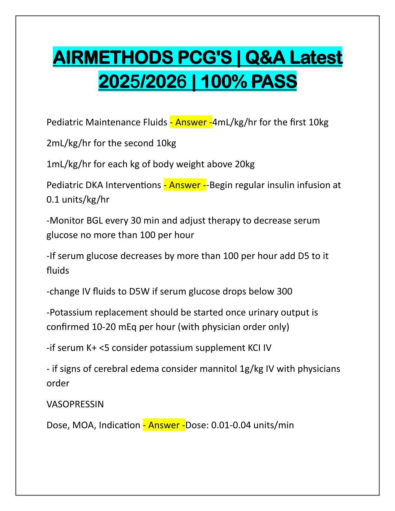 AIRMETHODS PCG'S with Verified Answers Latest