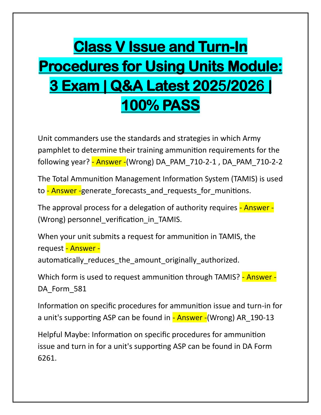 Package Deal for Class V Issue and Turn-In Procedures Tests Q&A Latest Update 2025-2026