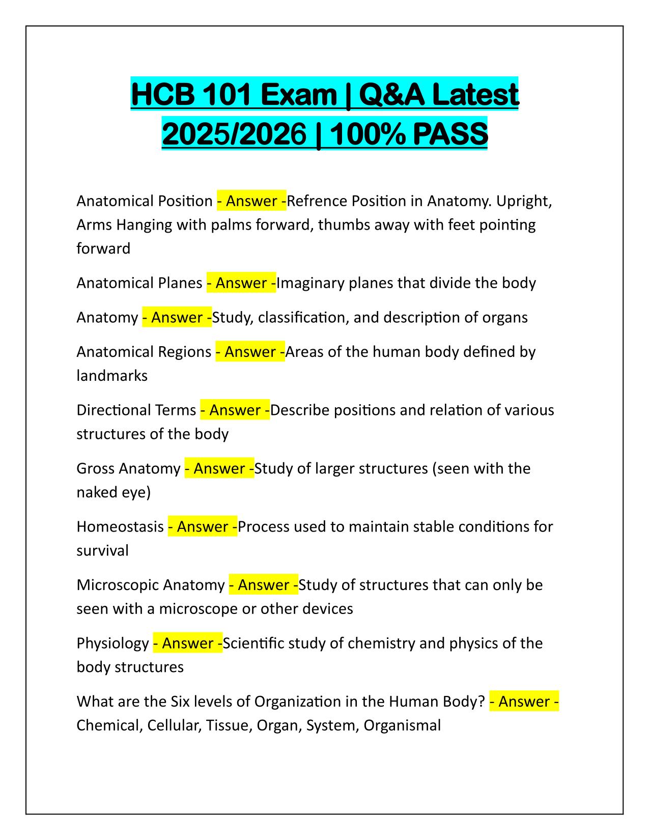HCB 101 Exam Latest Update 2025 Q&A