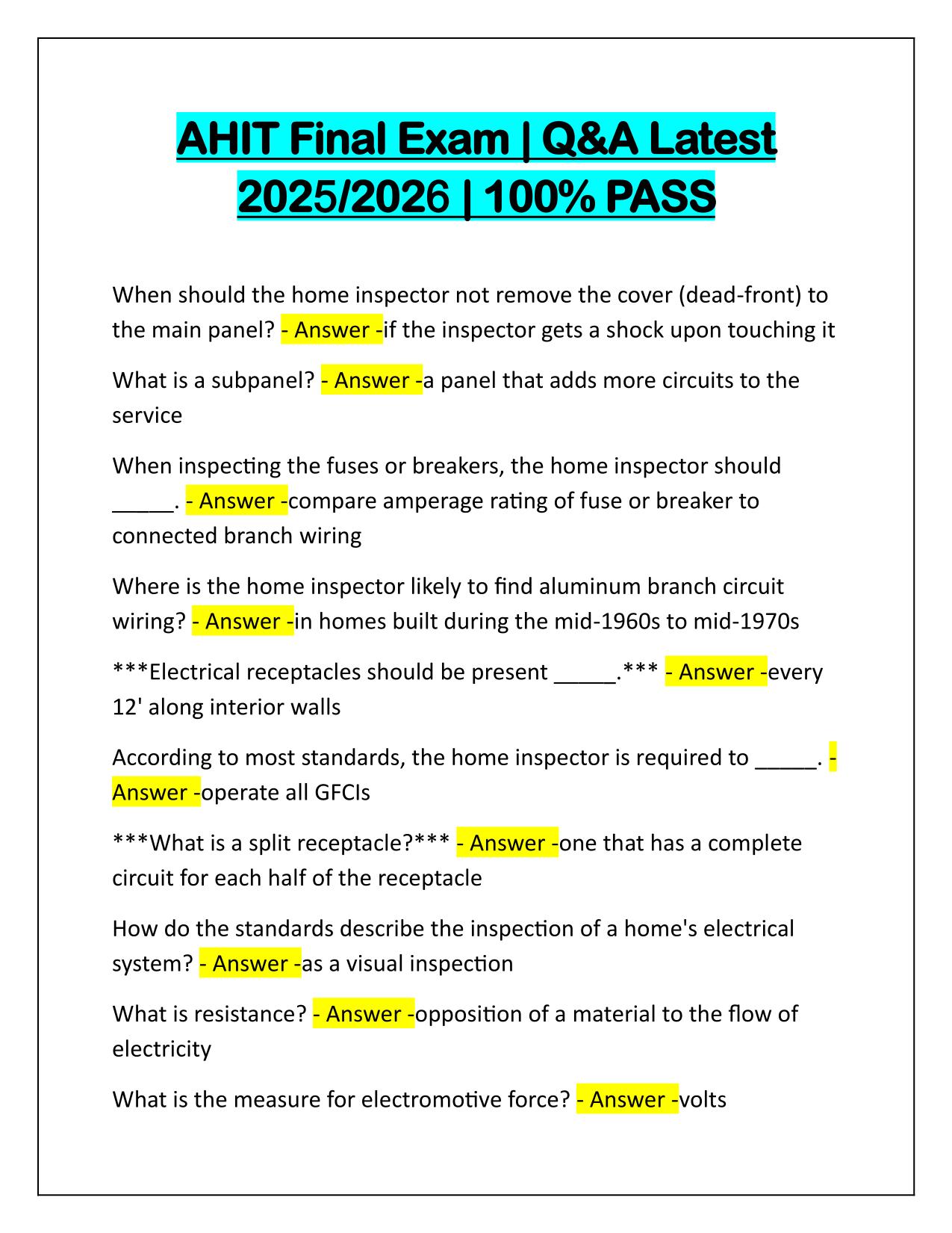 AHIT Final Exam Questions and Correct Answers 2025-2026