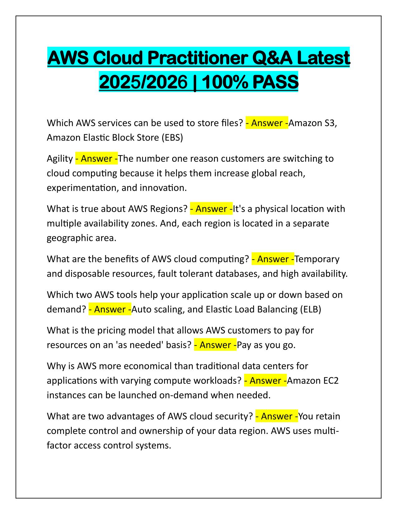 AWS Cloud Practitioner Q&A Latest Update