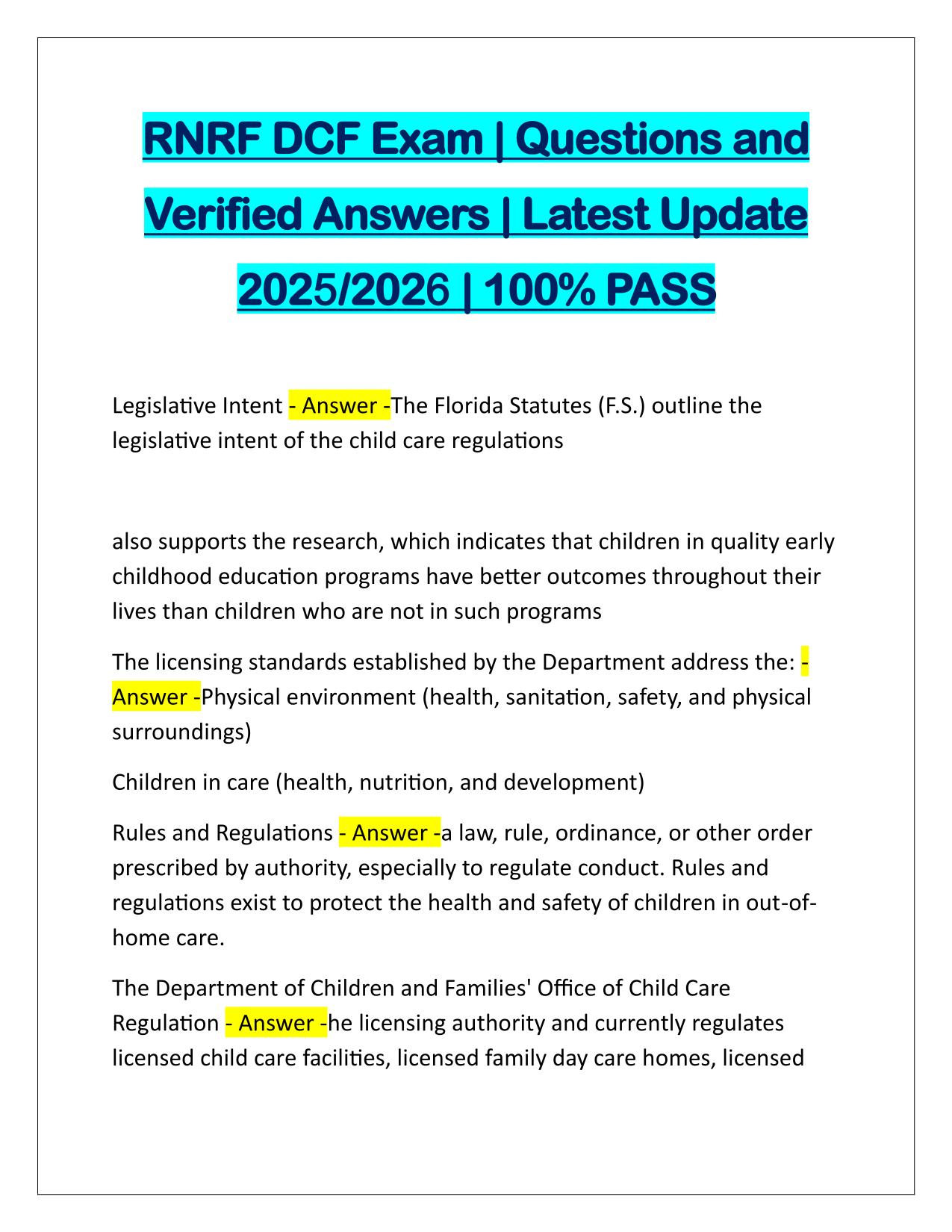 RNRF DCF Exam Questions and Answers