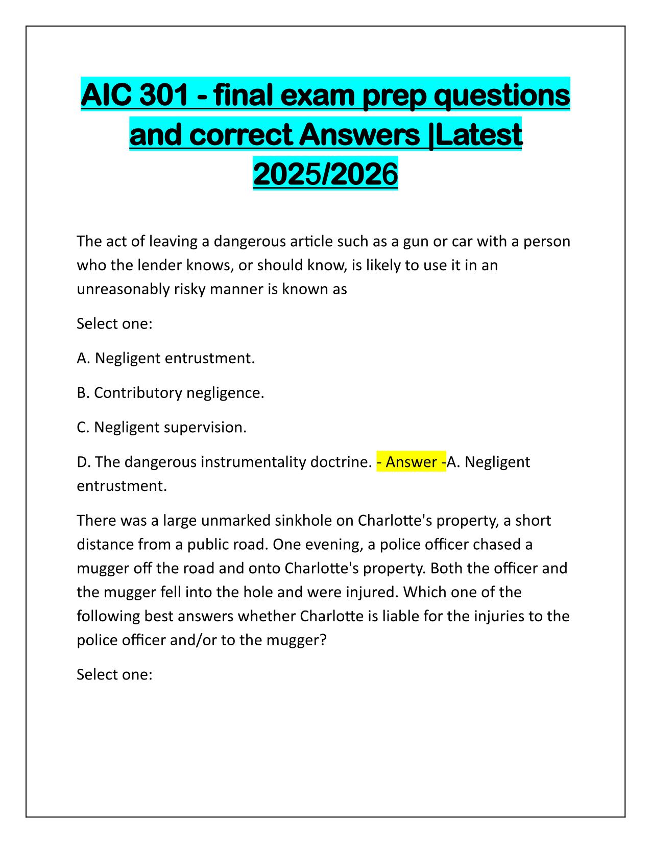 Package Deal for AIC 301 Exams Q&A Latest Update 2025-2026