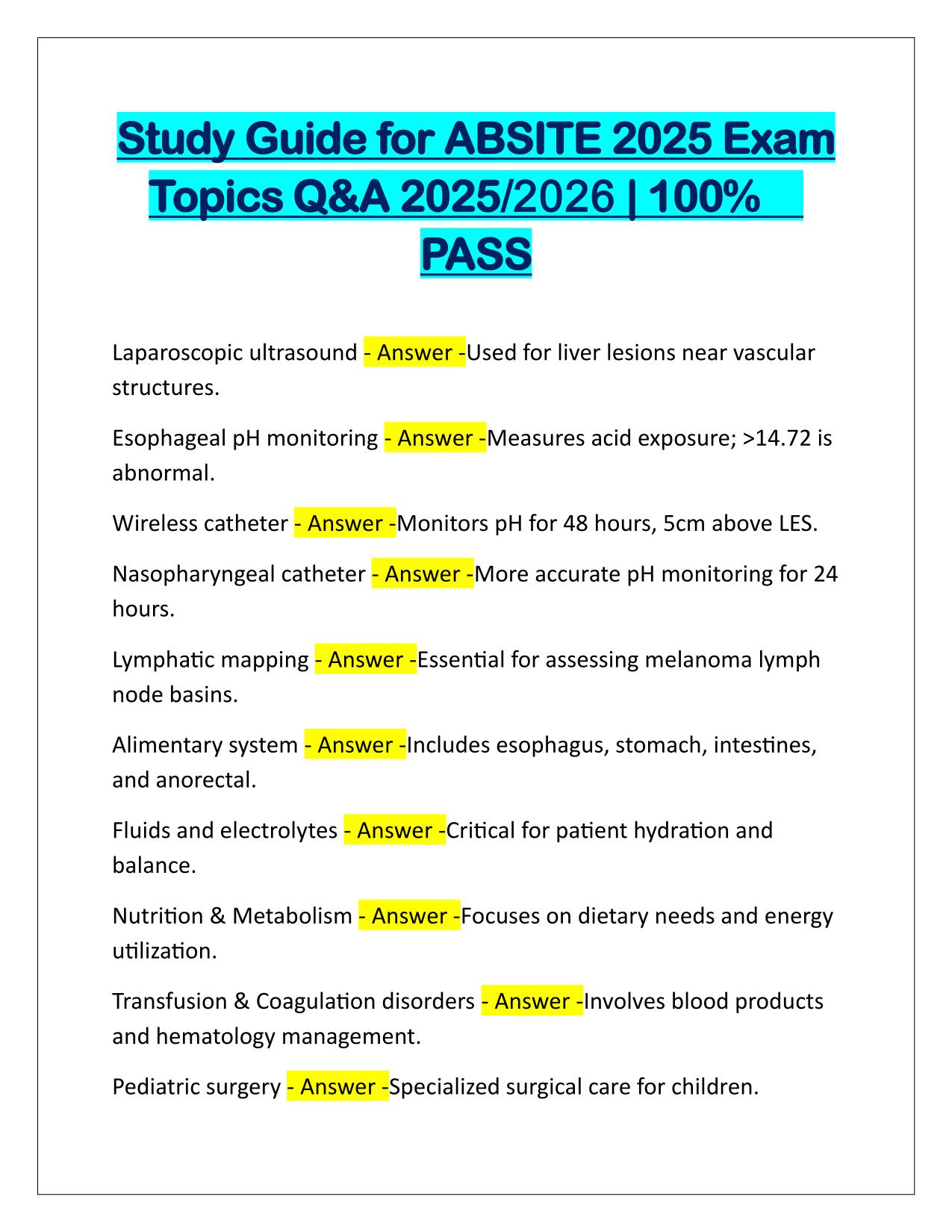 Package Deal for ABSITE EXAMS Q&A Latest 2025-2026 Update