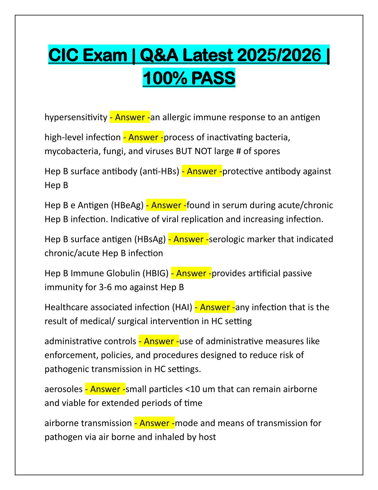 CIC Exam Correctly Answered Latest Update