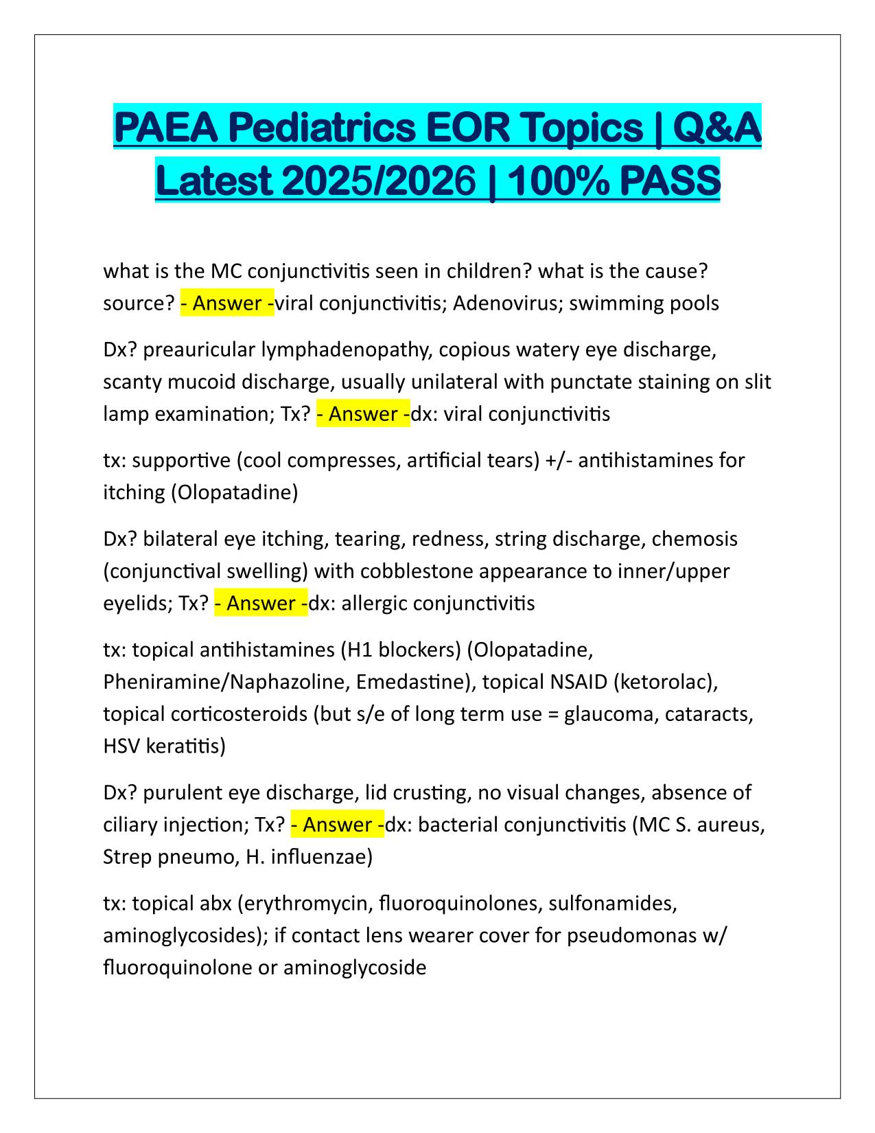 Bundle for PAEA EOR EXAMS Q&A Latest Update 2025-2026