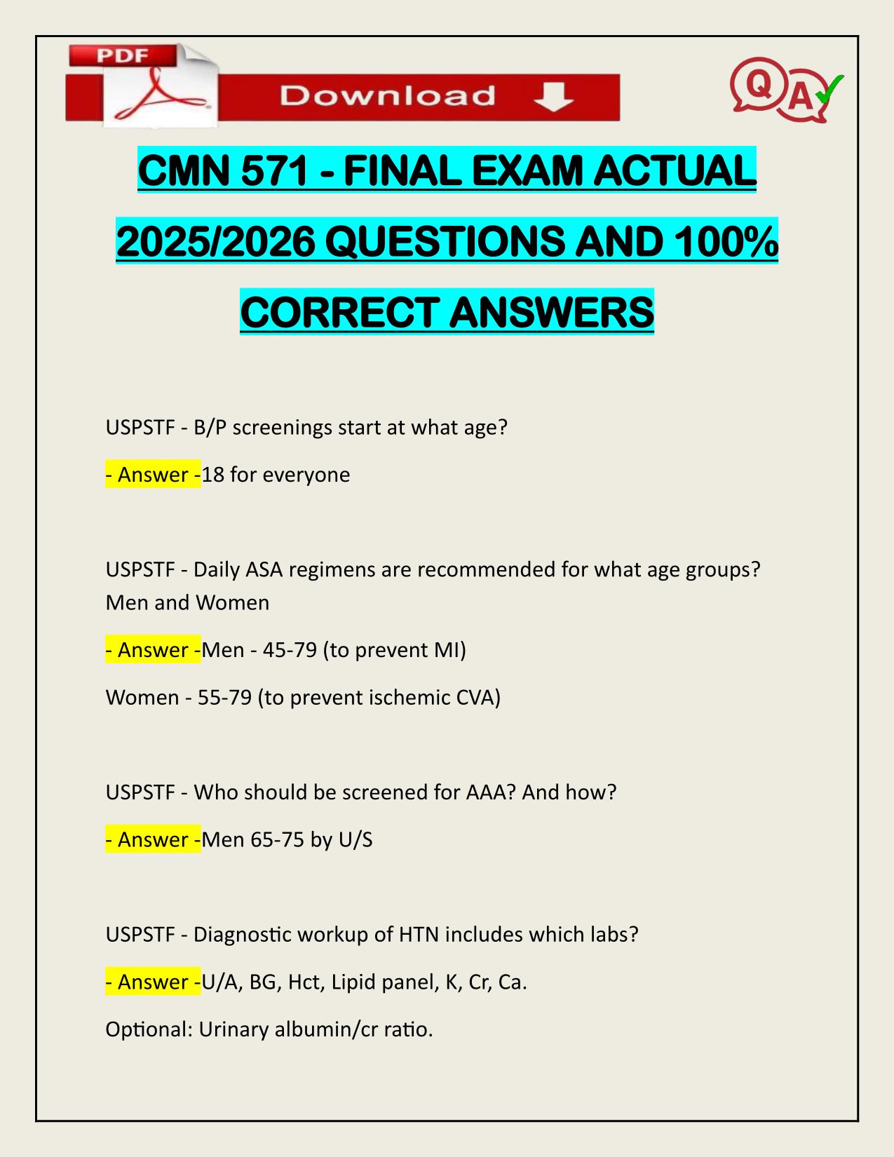PACKAGE DEAL FOR CMN 571 FINAL EXAMS ACTUAL 2025/2026