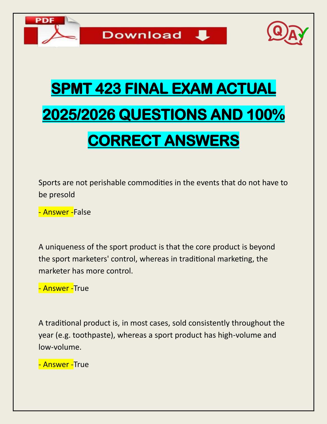 SPMT 423 FINAL EXAM ACTUAL 2025/2026 CORRECTLY ANSWERED