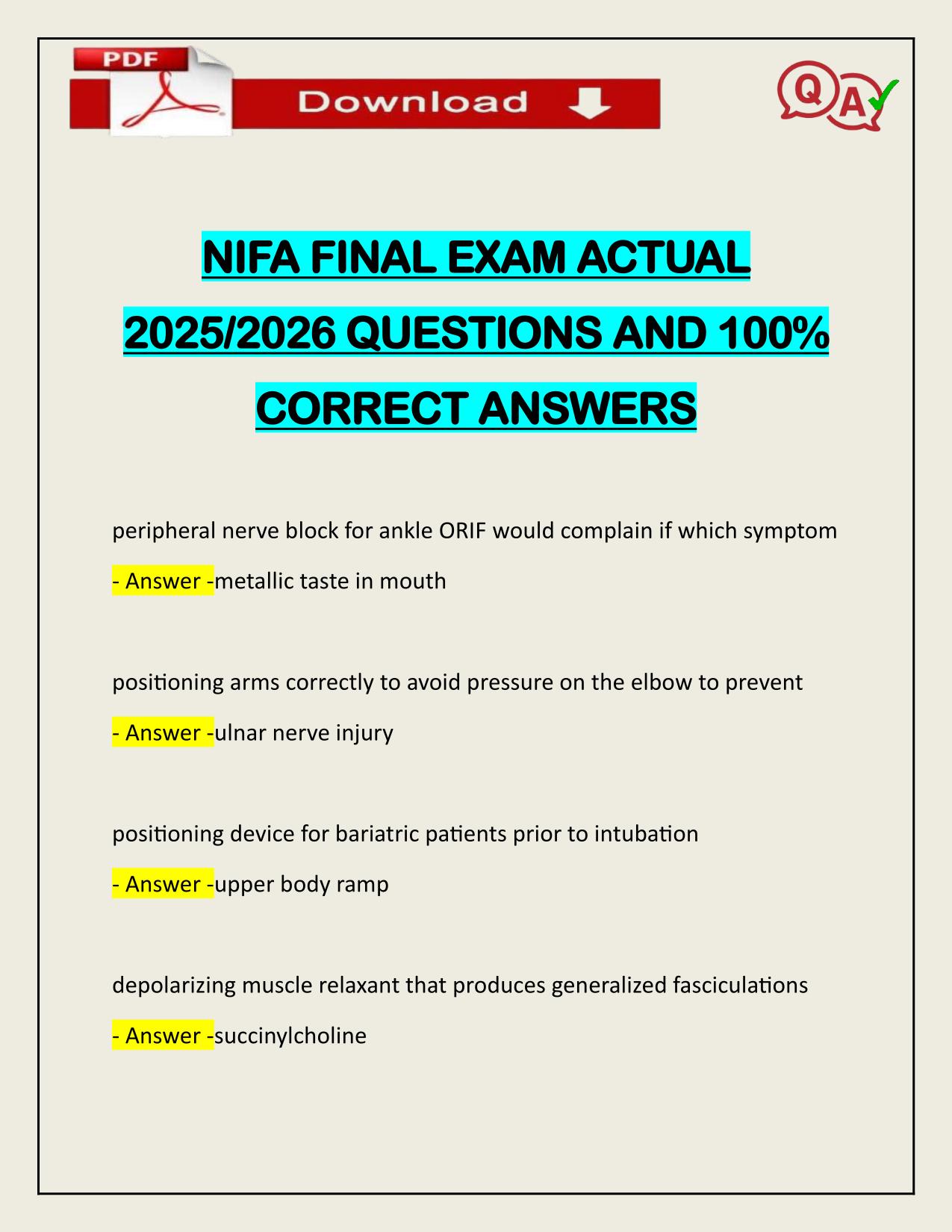 NIFA FINAL EXAM ACTUAL 2025/2026 WITH VERIFIED ANSWERS