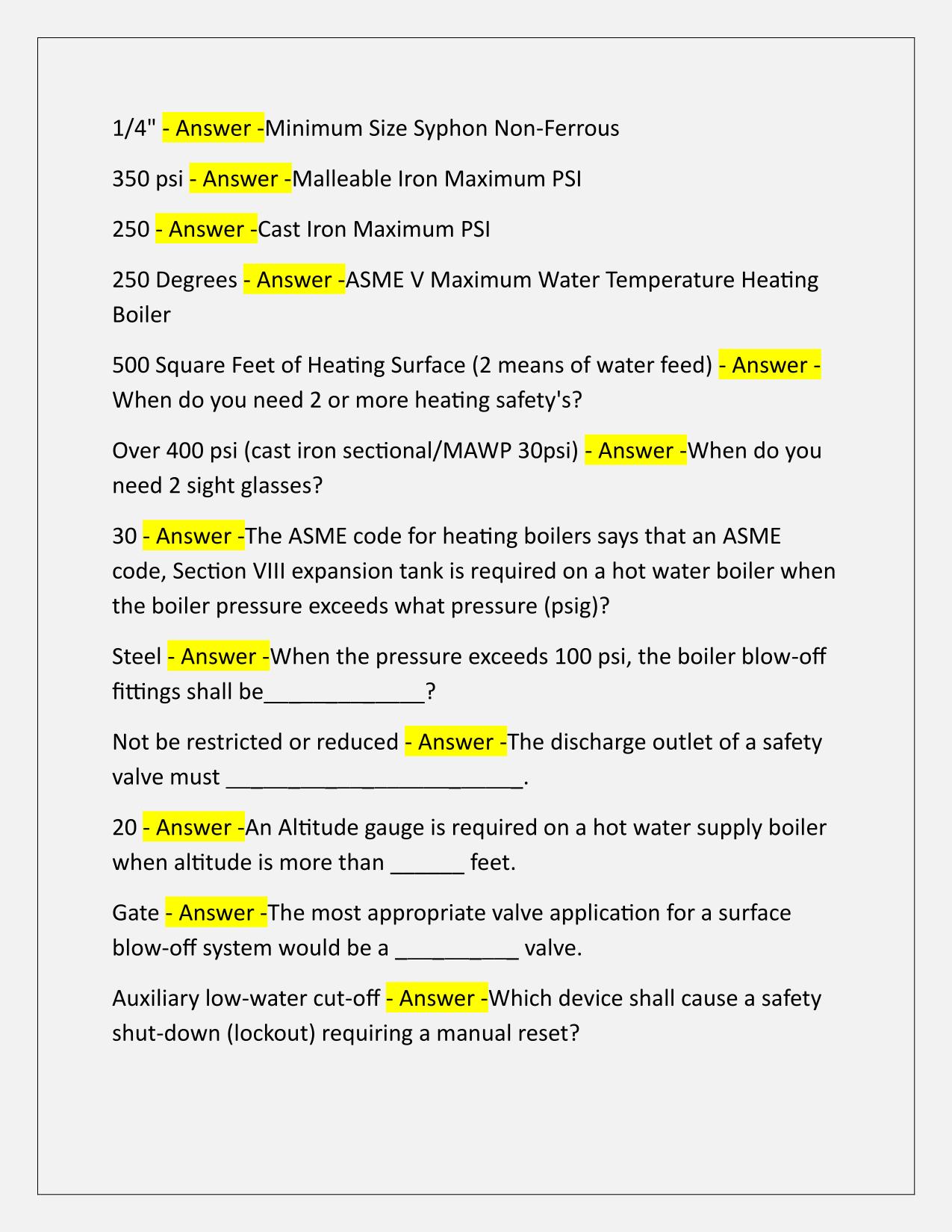 Massachusetts Journeyman Pipefitter Exam Heating, Cooling PJ-01 Q&A Latest Update