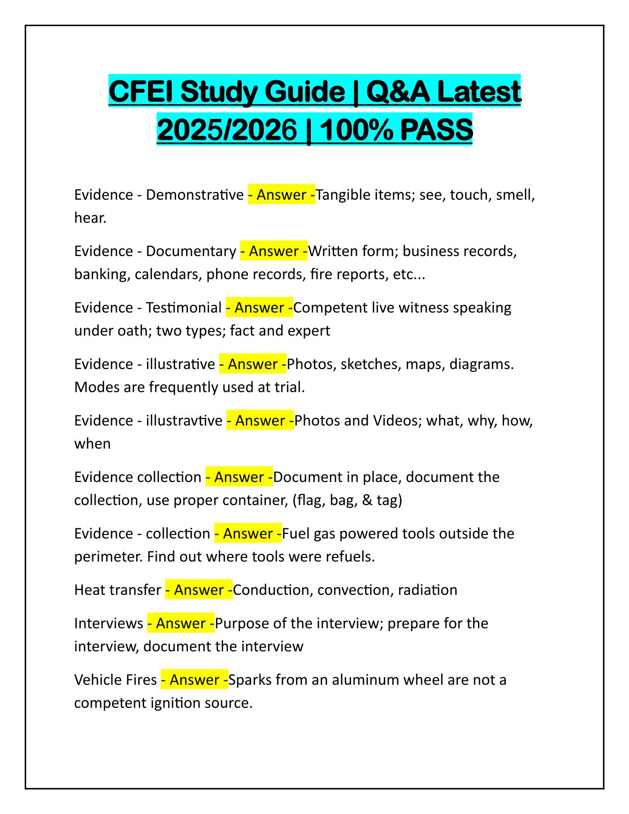 CFEI Study Guide Questions and Correct Answers 2025