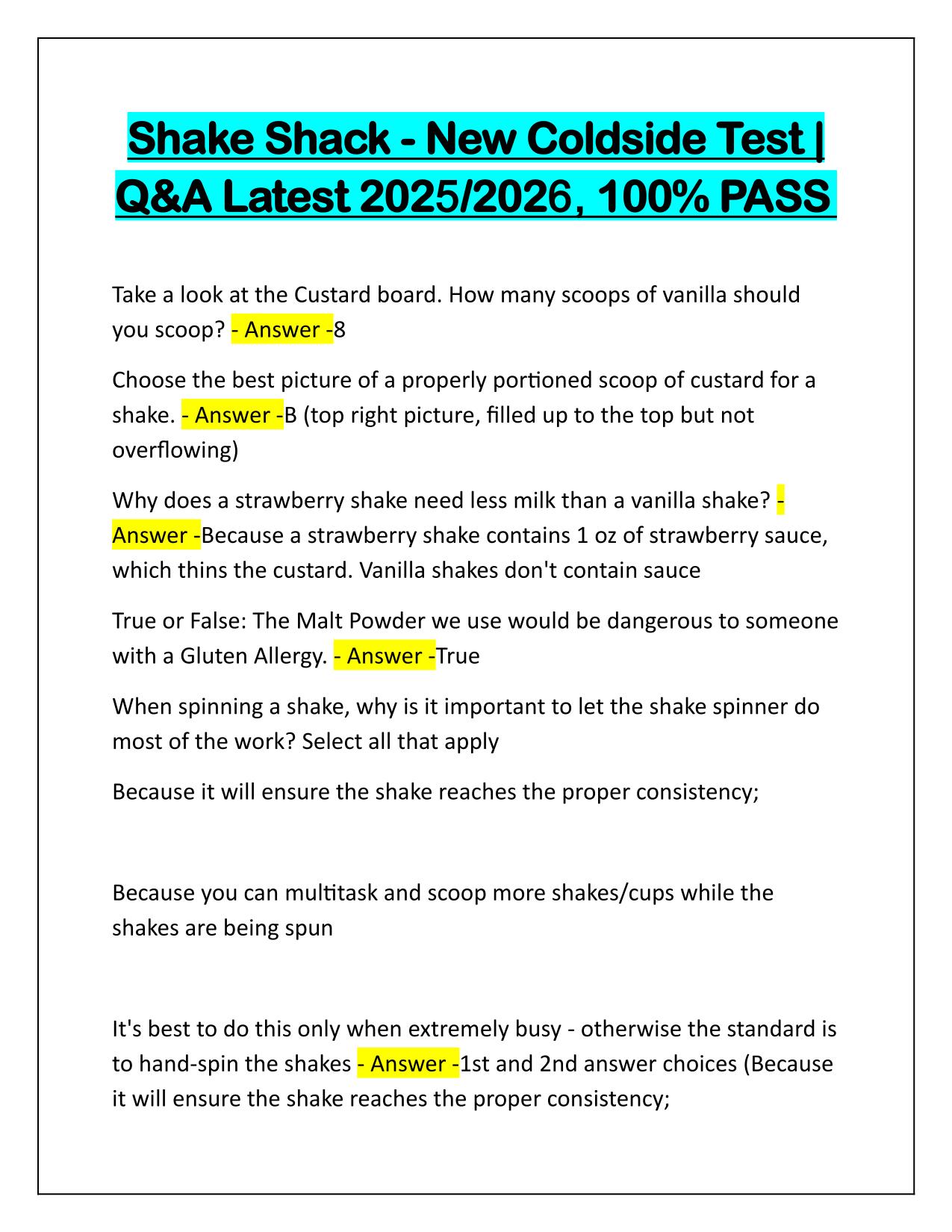 Bundle for Shake Shack Tests Q&A Latest Update 2025-2026