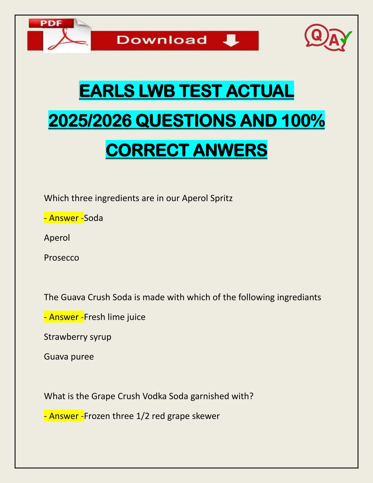 EARLS LWB TEST ACTUAL 2025/2026 Q&A