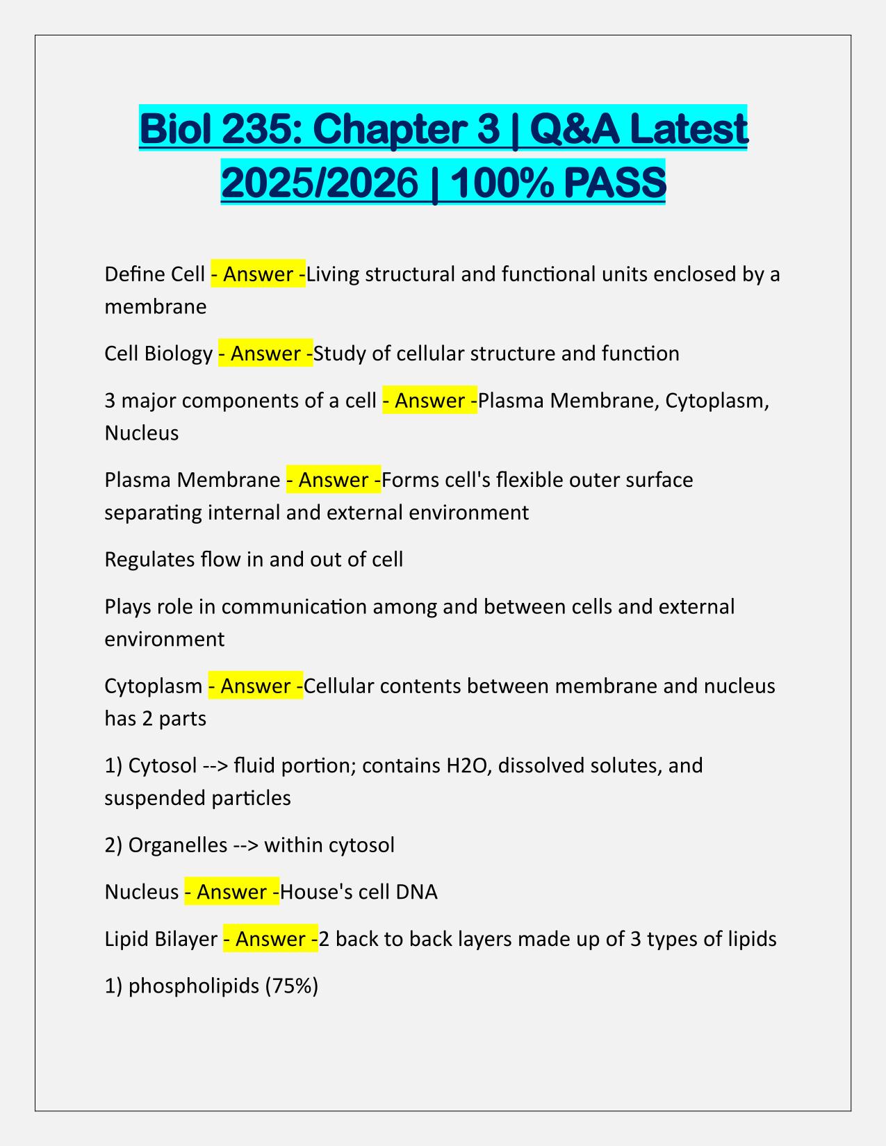 Bundle for BIOL 235 EXAMS Q&A Latest Update 2025-2026