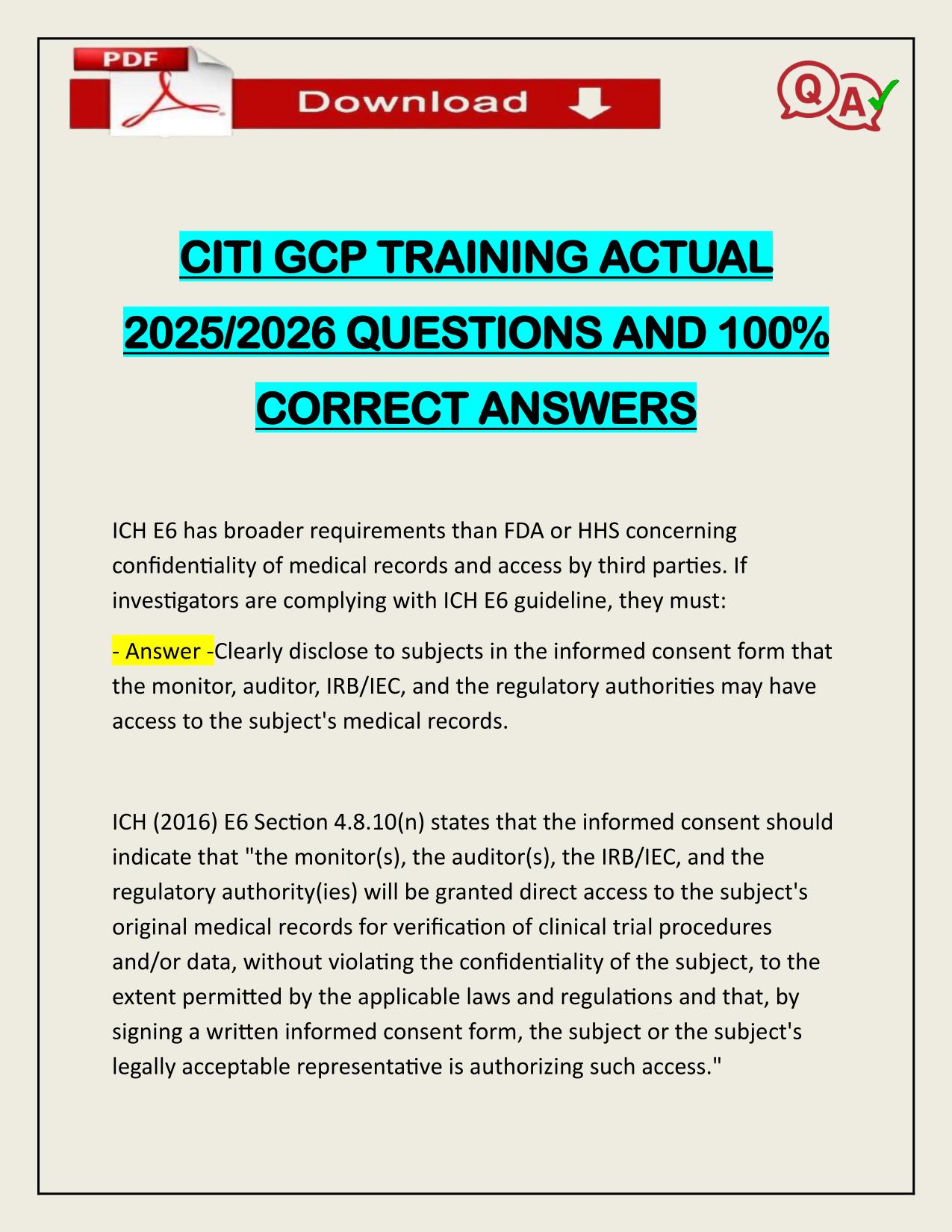 CITI GCP TRAINING ACTUAL 2025/2026 CORRECTLY ANSWERED