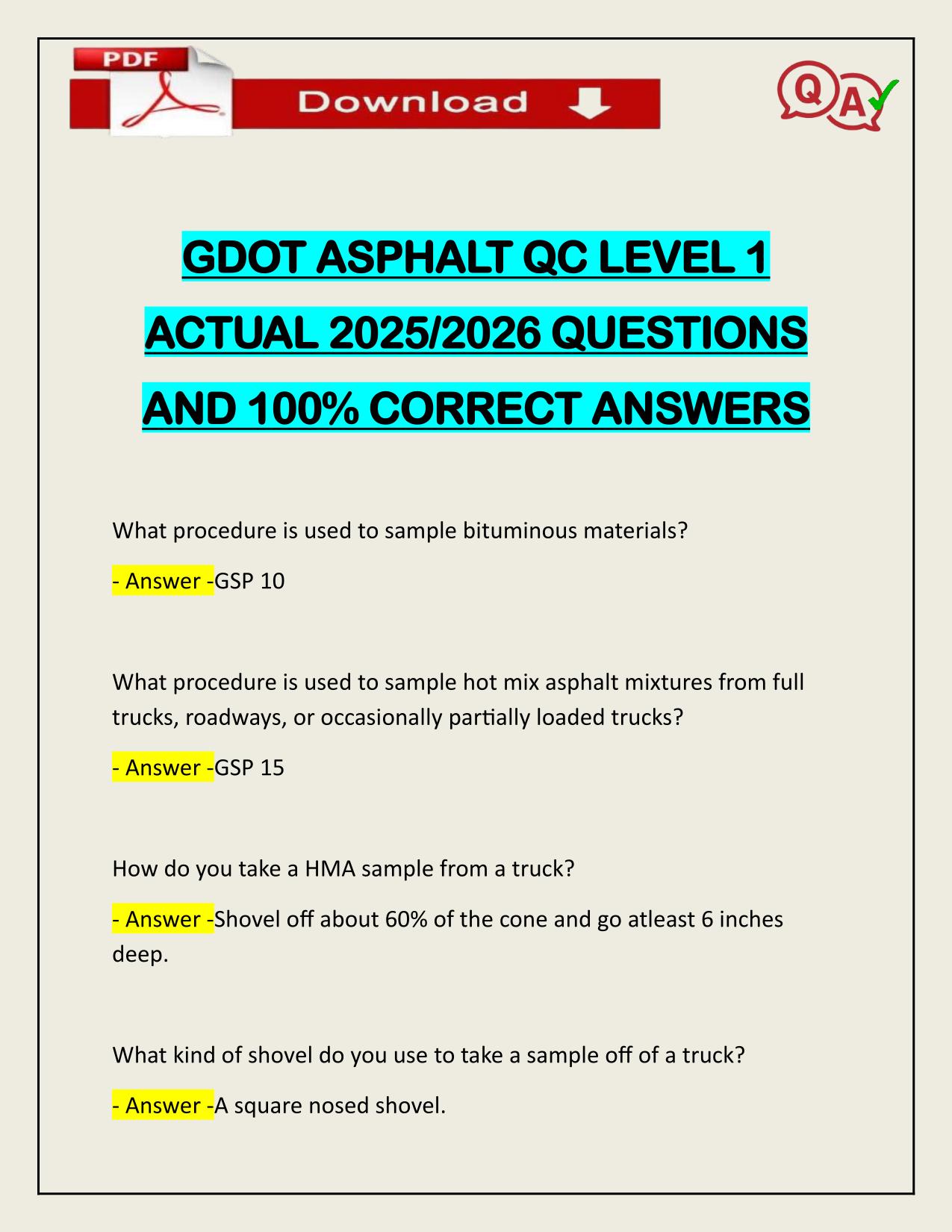 GDOT ASPHALT QC LEVEL 1 ACTUAL 2025/2026 UPDATED