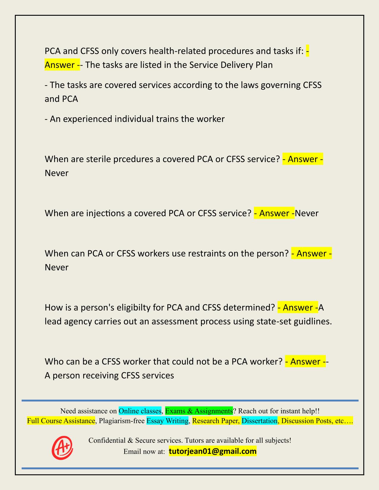 PCA/CFSS WORKER TRAINING ACTUAL 2025/2026 QUESTIONS AND 100% CORRECT ANSWERS