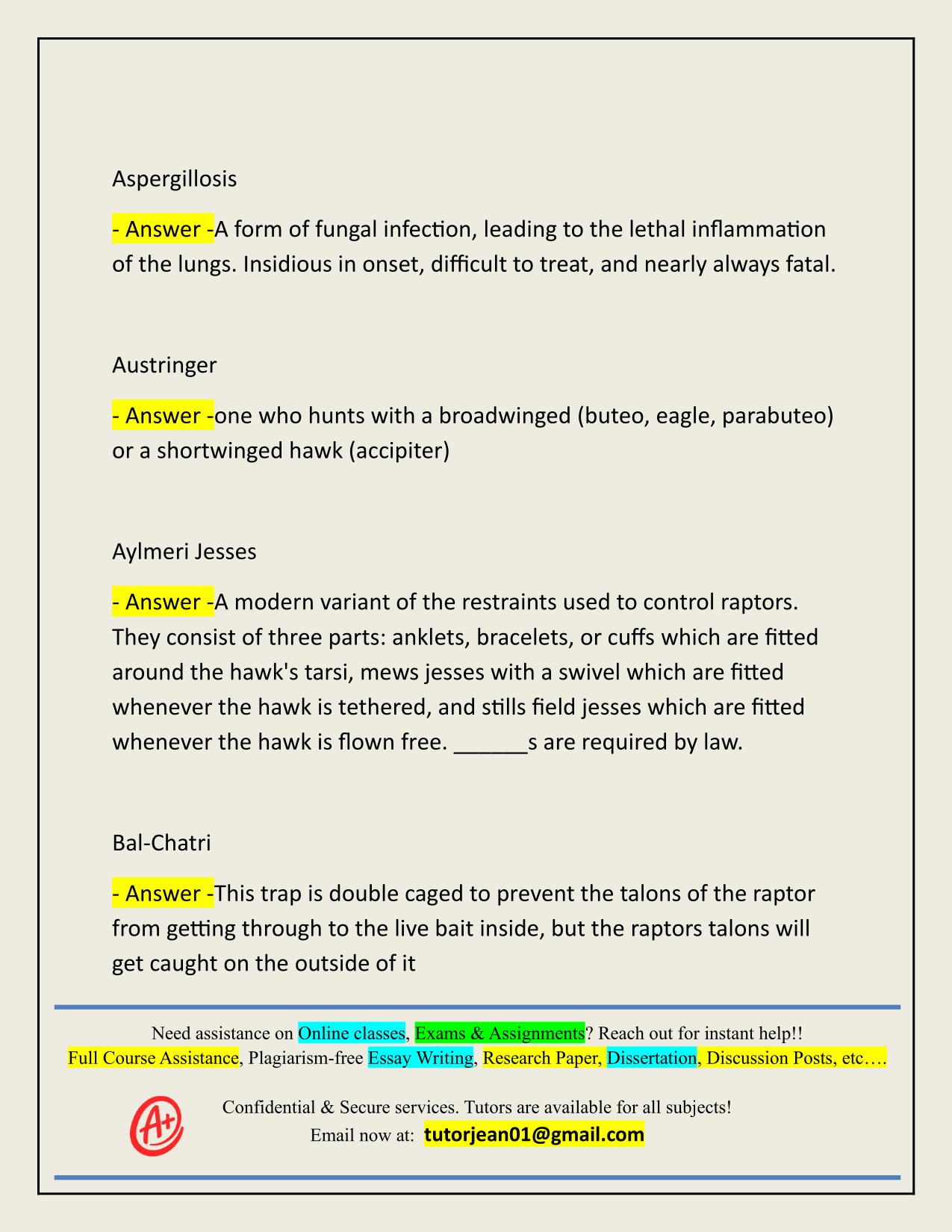 FALCONRY TEST PRACTICE (TERMS) ACTUAL 2025/2026 UPDATED