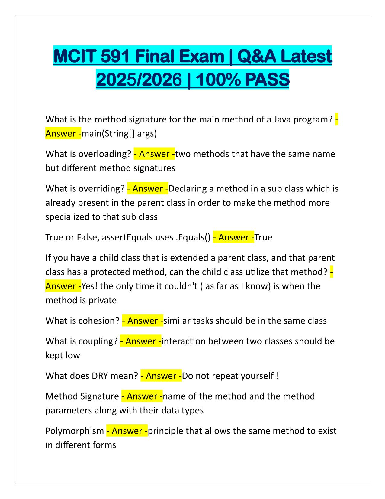 MCIT 591 FINAL EXAM Q&A latest Update 2025-2026