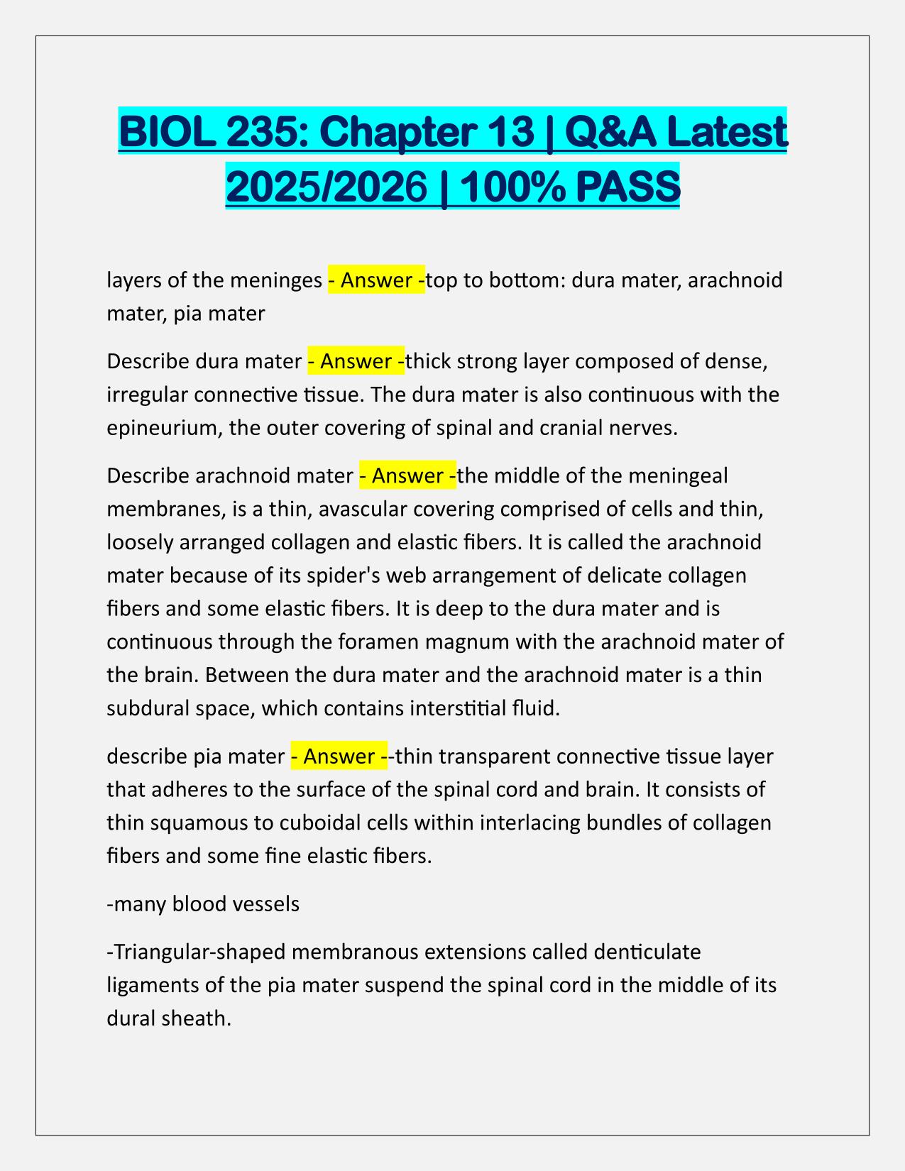 BIOL 235 Chapter 13 Questions with Verified Answers