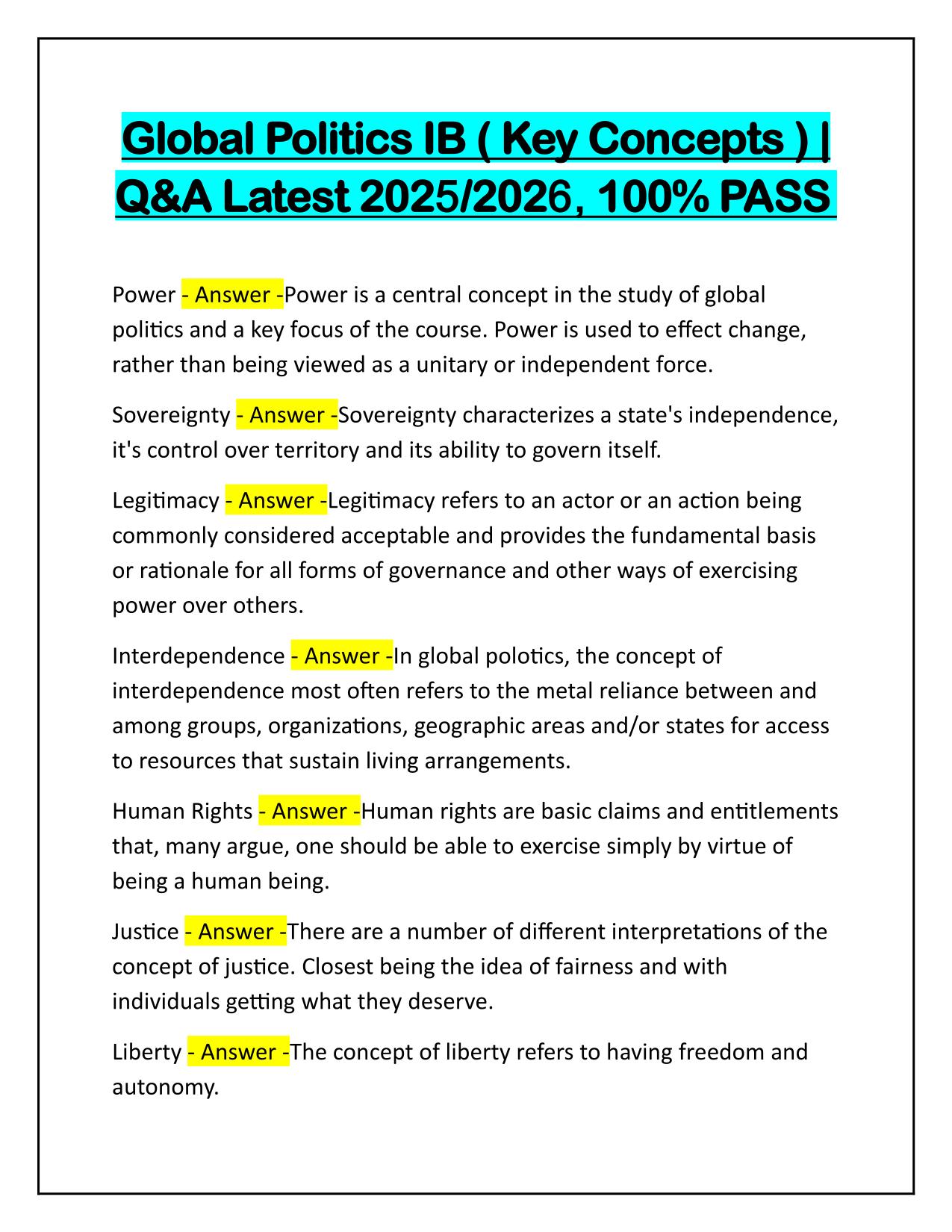 Global Politics IB Key Concepts Q&A Latest Update