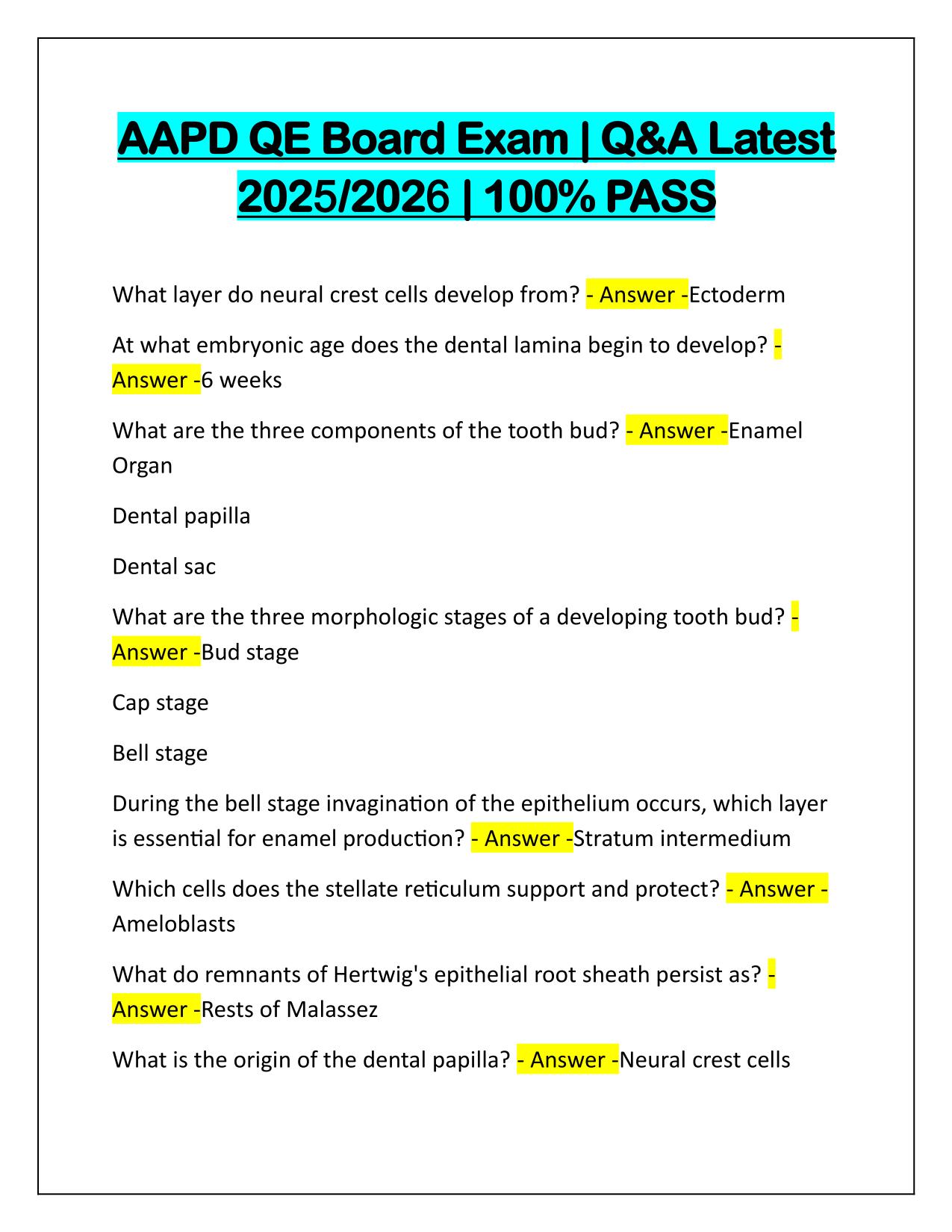 AAPD QE Board Exam Correctly Answered Latest Update