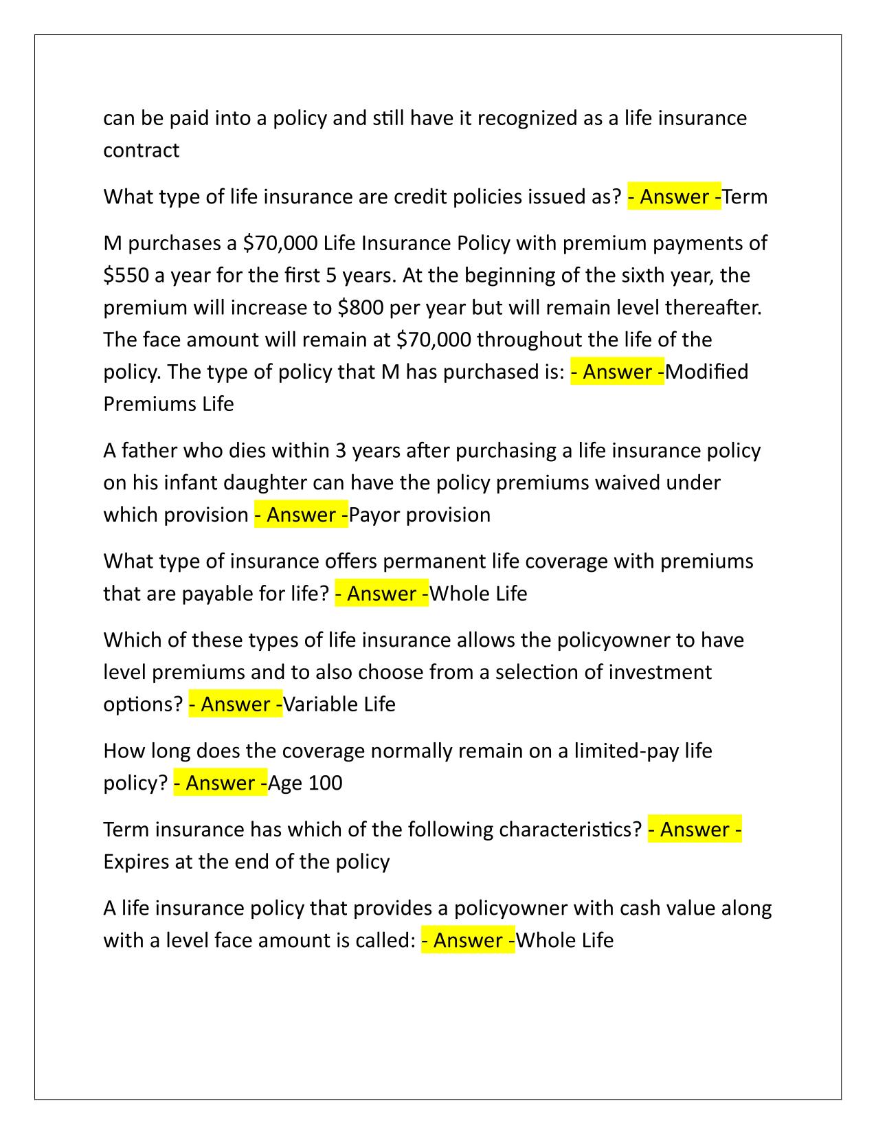 XCel Test Life and Health Q&A Latest Update