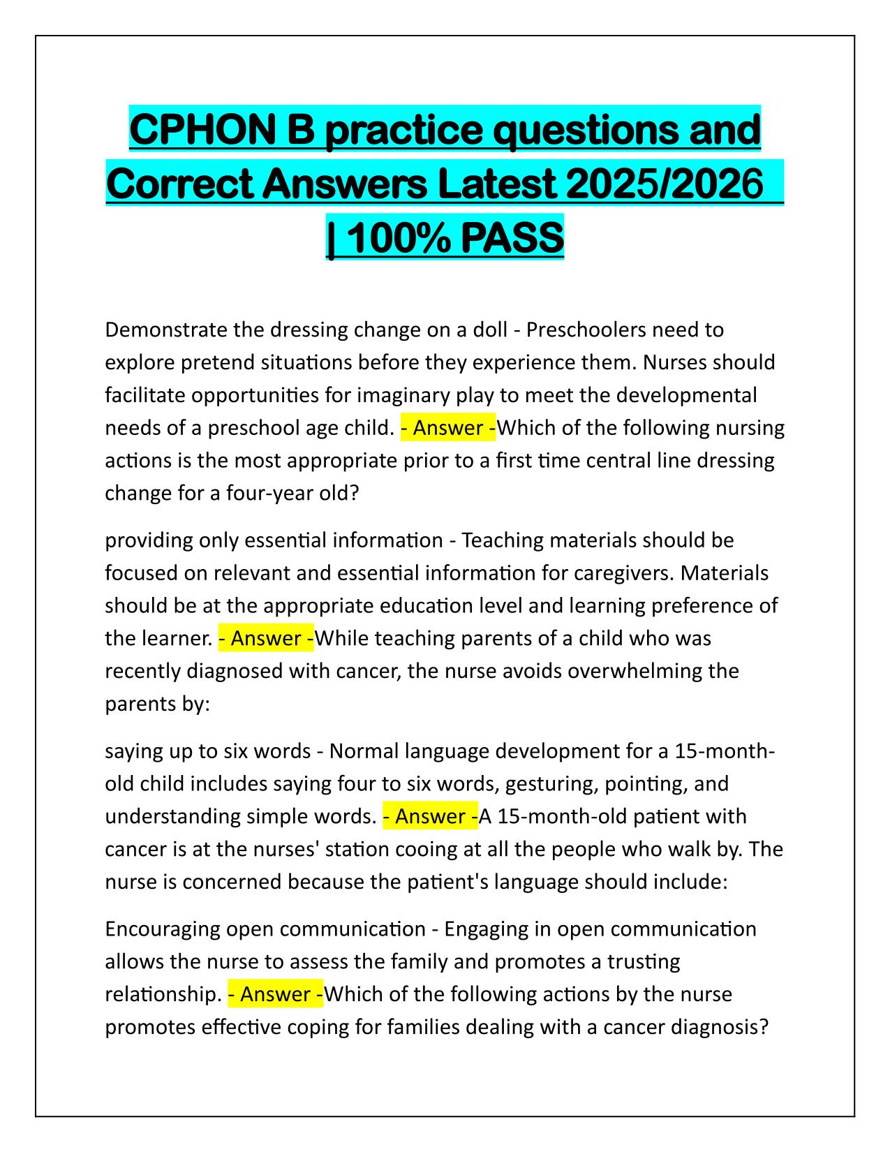 CPHON B practice questions and Correct Answers Latest Update