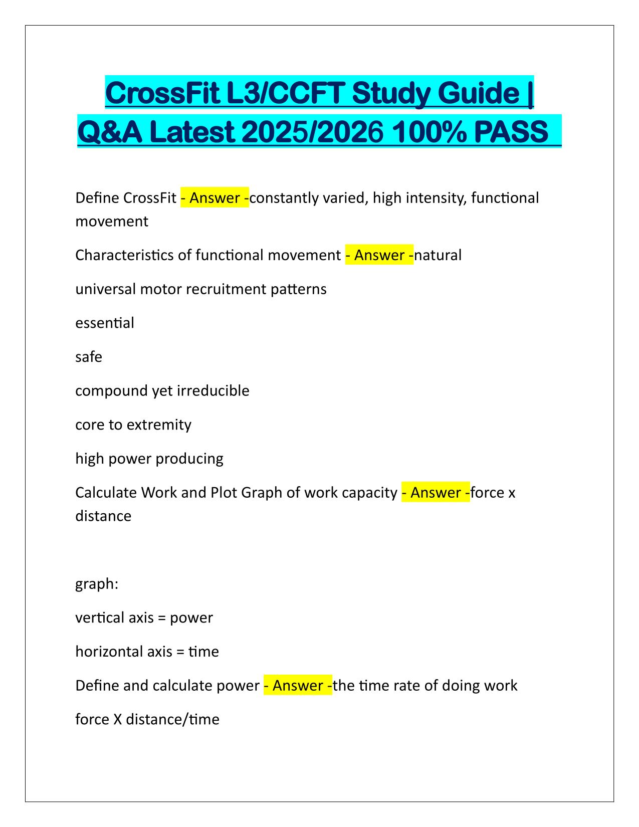 CrossFit L3-CCFT Study Guide Q&A Latest Update
