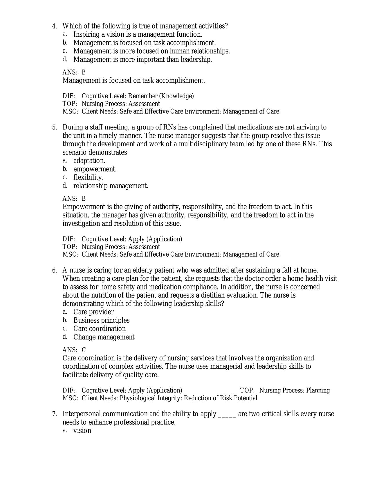 TEST BANK Leadership and Nursing Care Management 7th Edition by Diane Huber ISBN 9780323827522, ISBN: 9780323830577