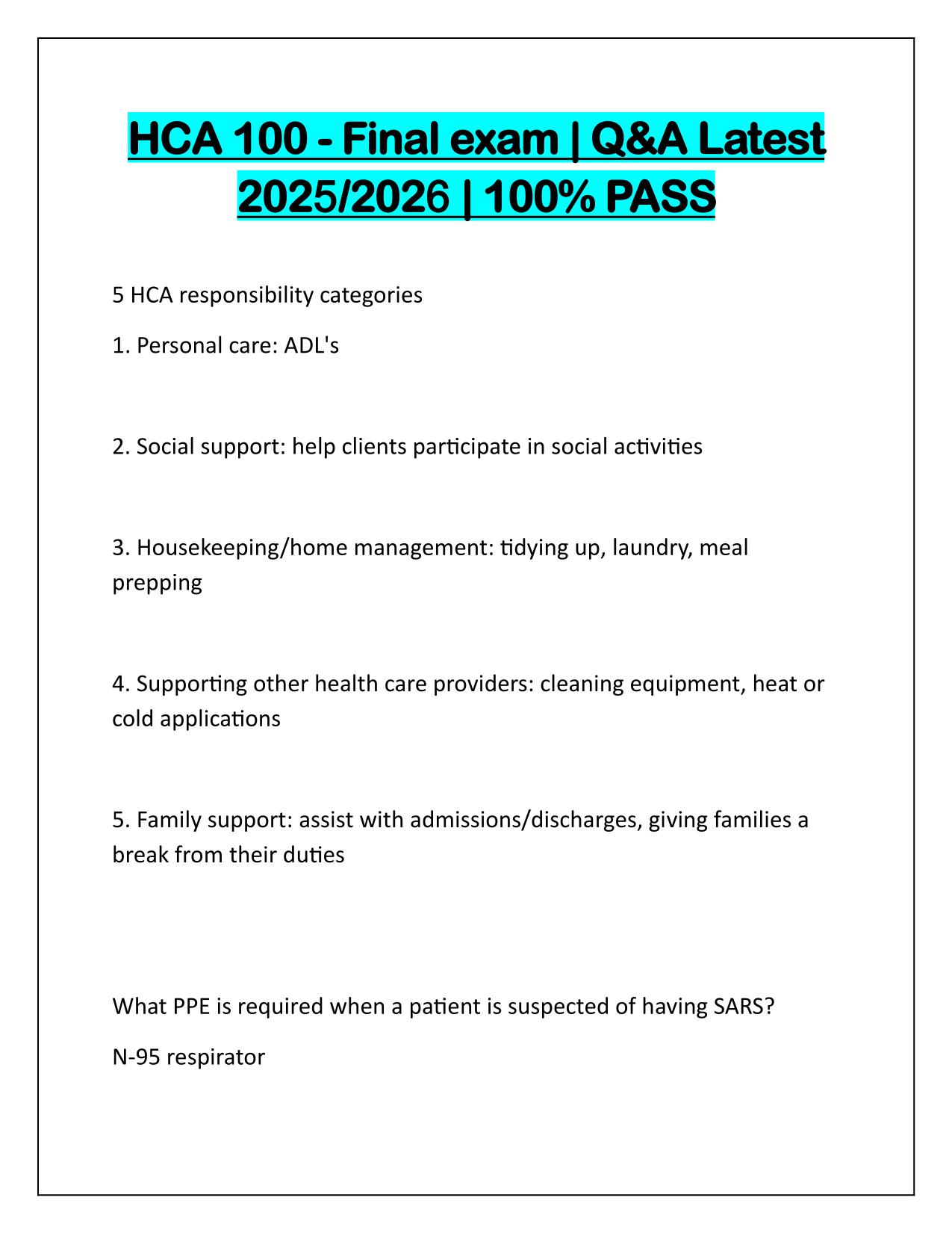 HCA 100-Final exam Correctly Answered Latest Update