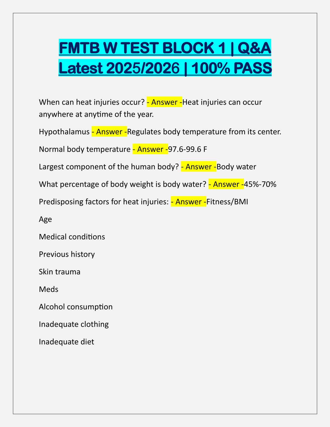 FMTB W TEST BLOCK 1 Q&A Latest Update