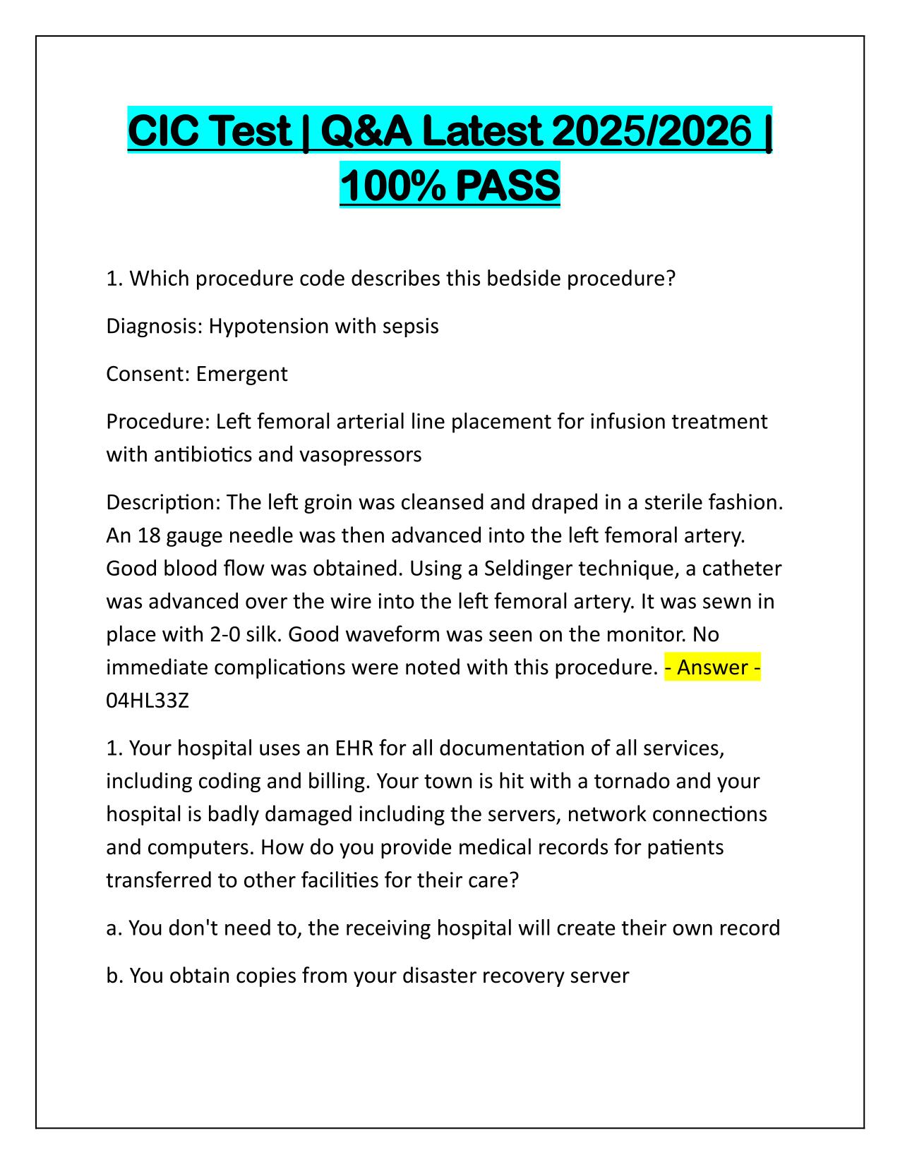 CIC Test Q&A Latest Update 2025