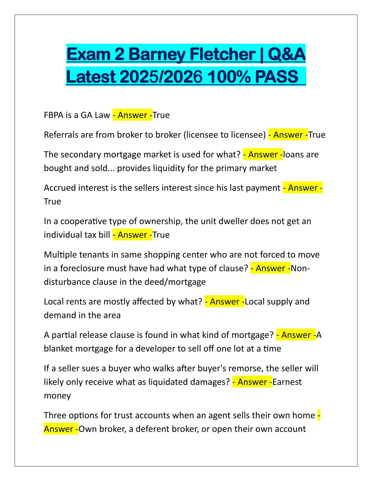 Exam 2 Barney Fletcher Q&A Latest Update