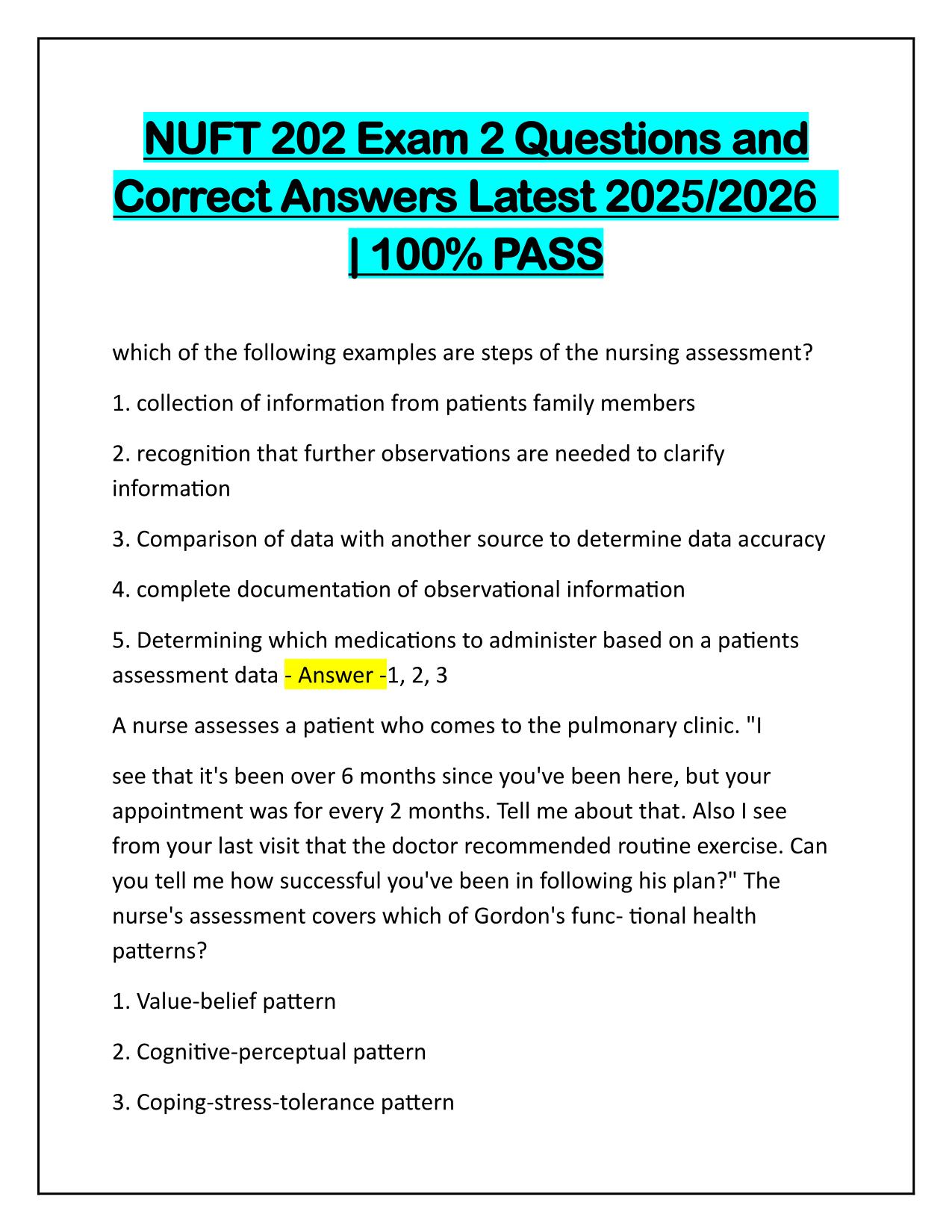 NUFT 202 Exam 2 Questions and Correct Answers 100% PASS