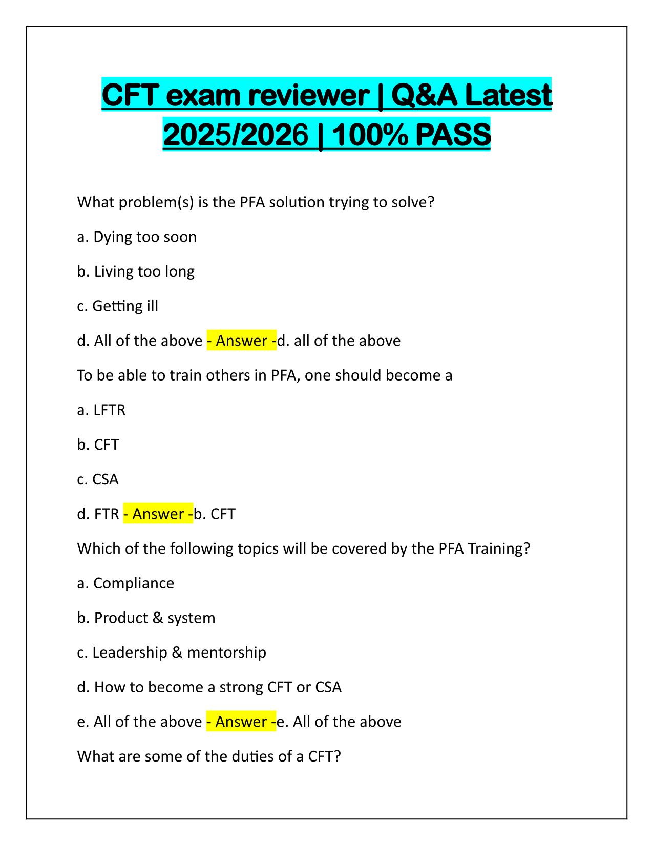 CFT exam reviewer Correctly Answered Latest Update 2025