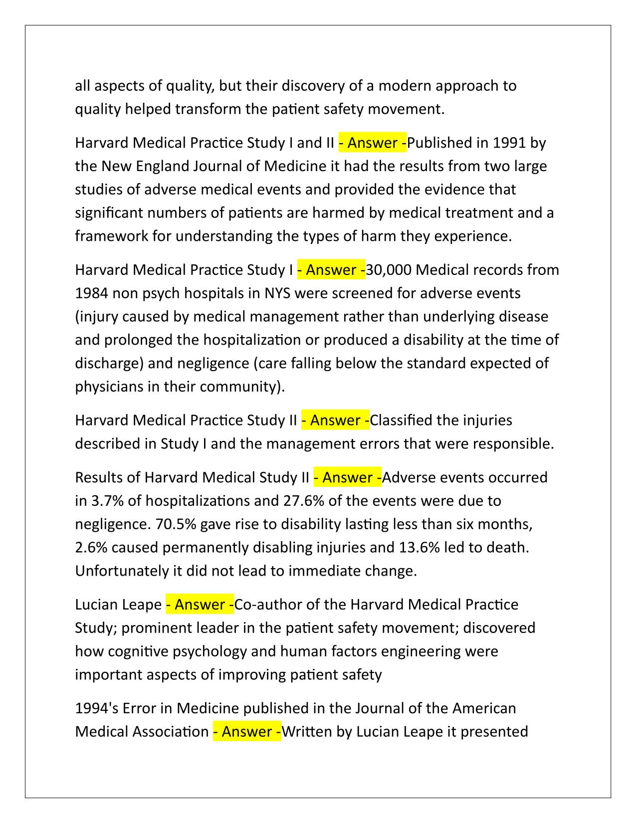 HCQM-Patient Safety Exam Questions and Answers