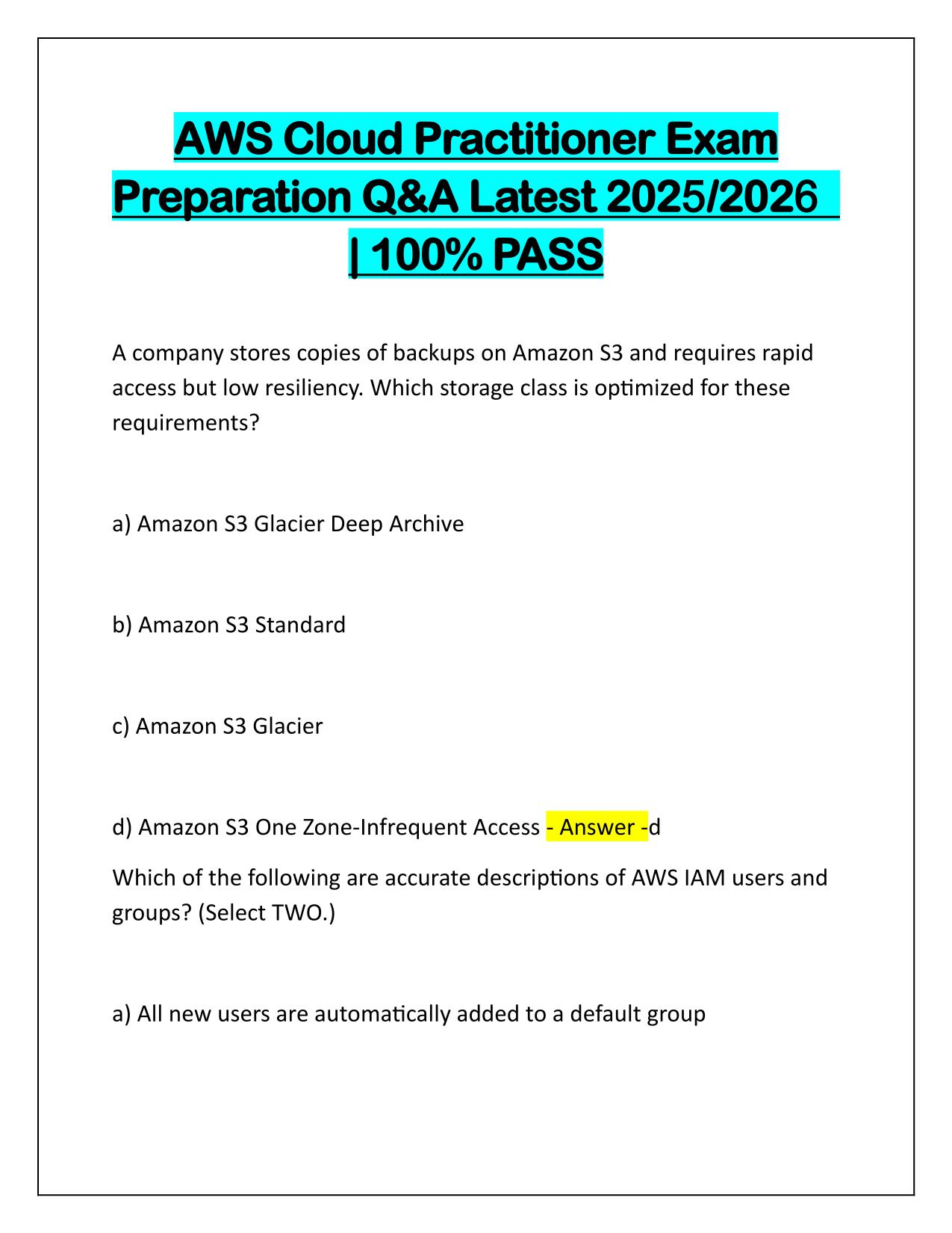 AWS Cloud Practitioner Exam Preparation Q&A Latest Update