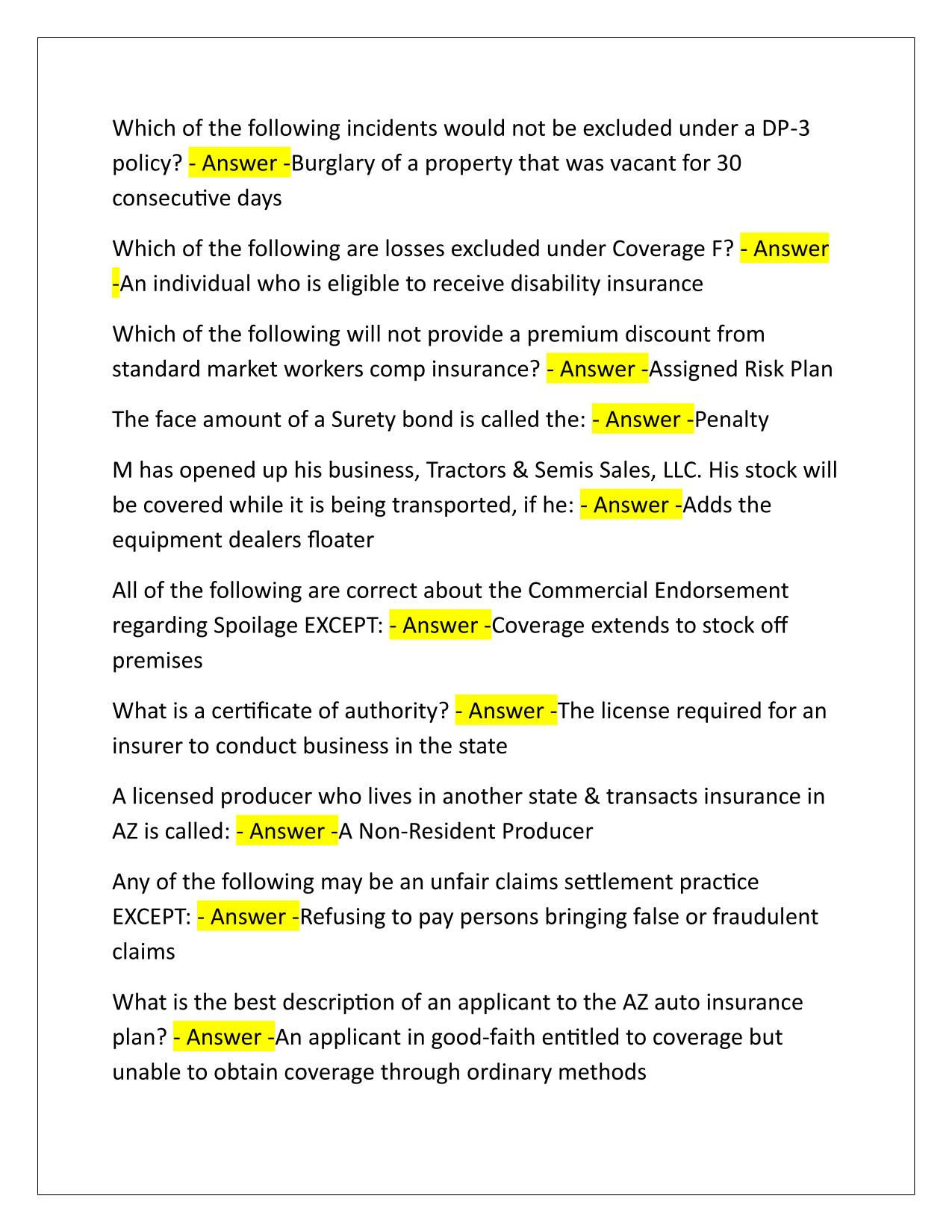 Xcel Solutions Property and Casualty EXAM Q&A Latest Update