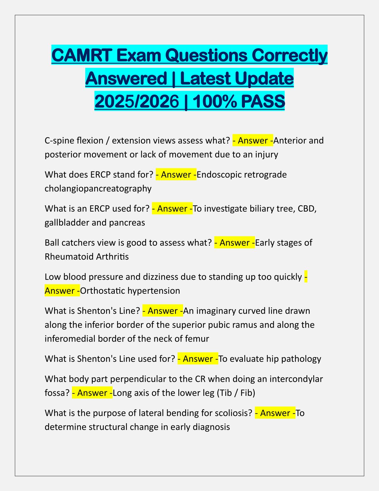 CAMRT Exam Questions and Verified Answers Latest 2025 Update