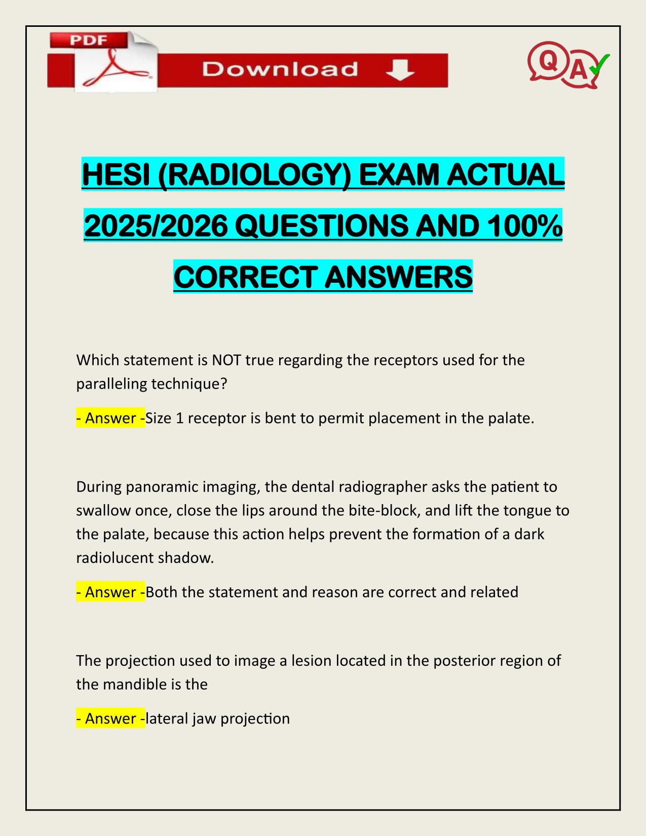 HESI (RADIOLOGY) EXAM ACTUAL 2025/2026 CORRECTLY ANSWERED