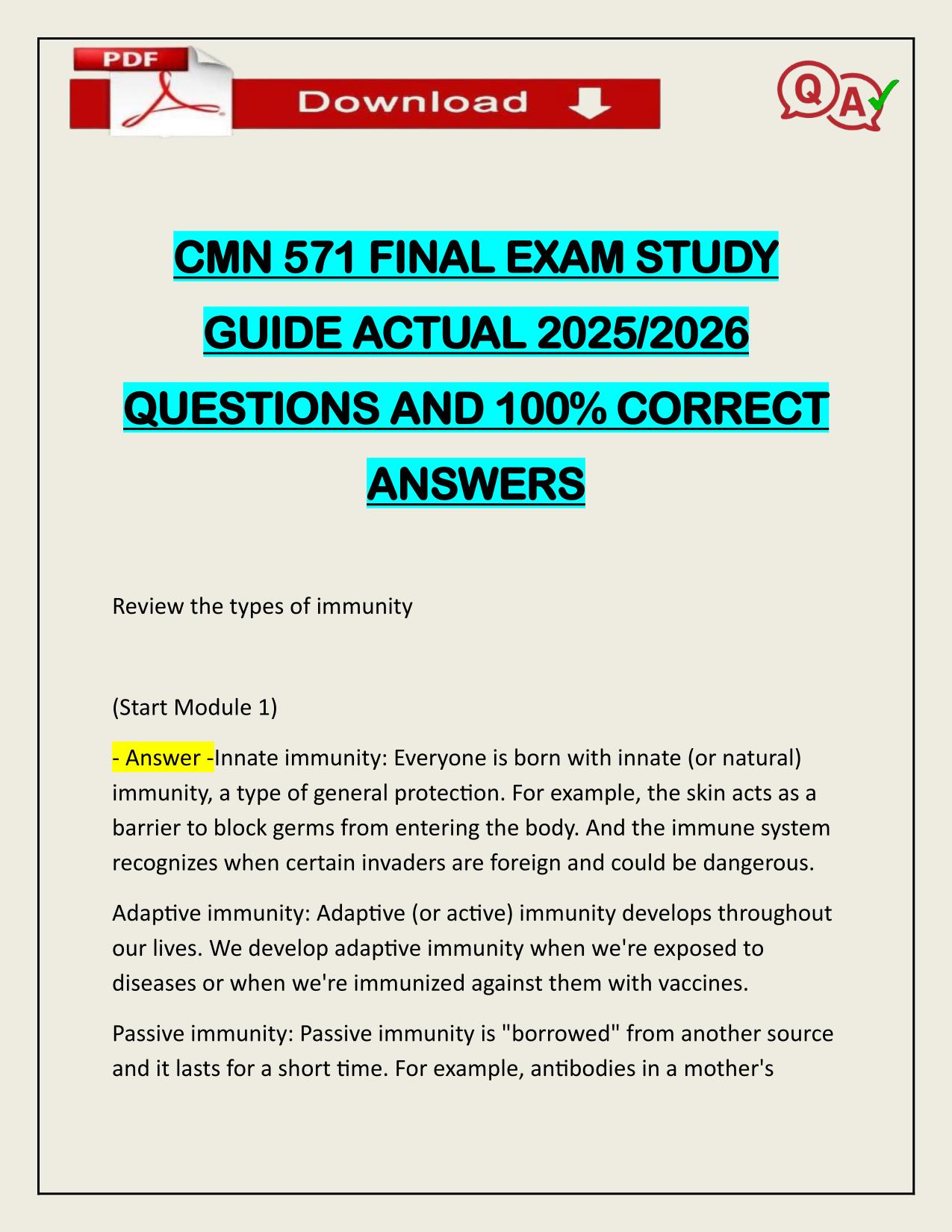 CMN 571 FINAL EXAM STUDY GUIDE ACTUAL 2025/2026 QUESTIONS AND 100% CORRECT ANSWERS