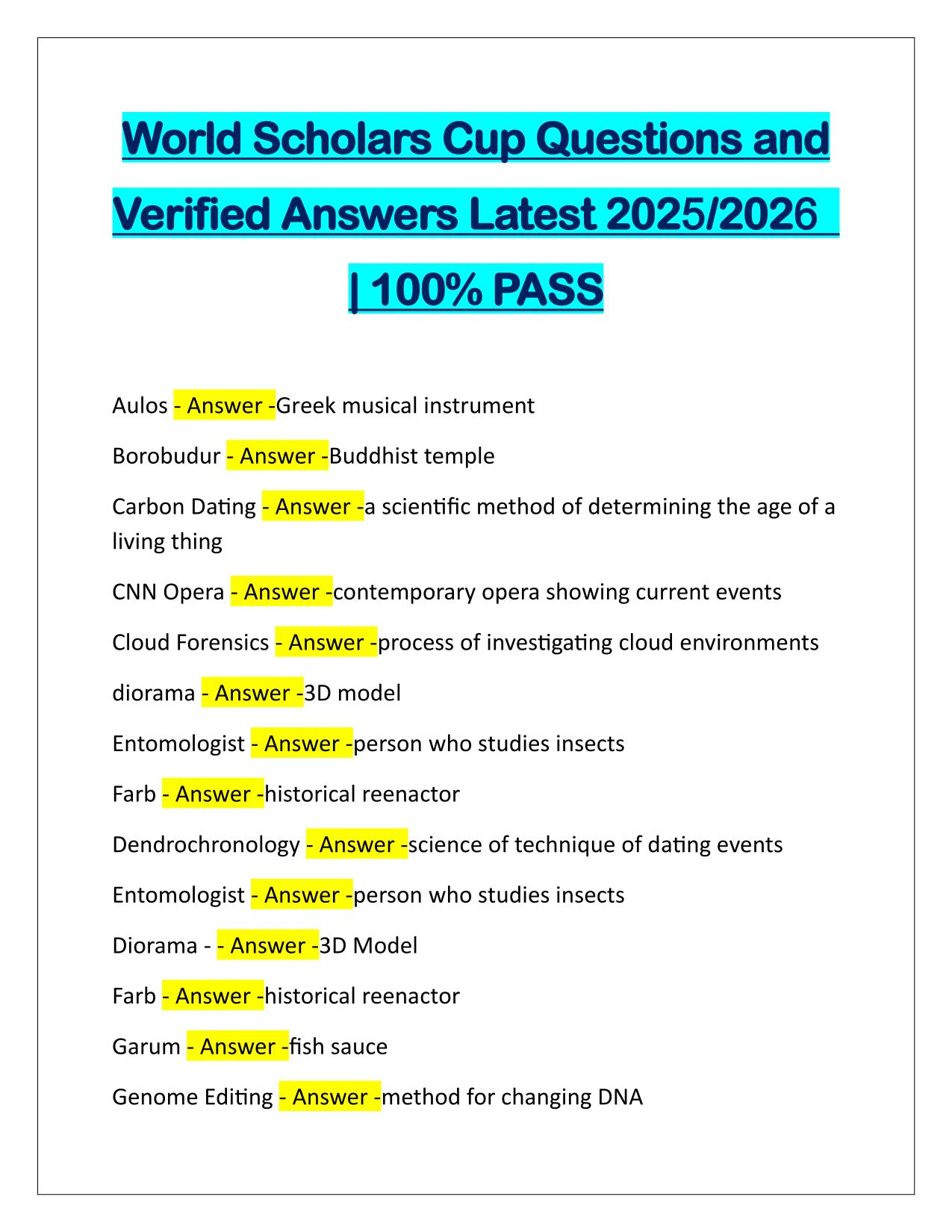 World Scholars Cup Questions and Verified Answers