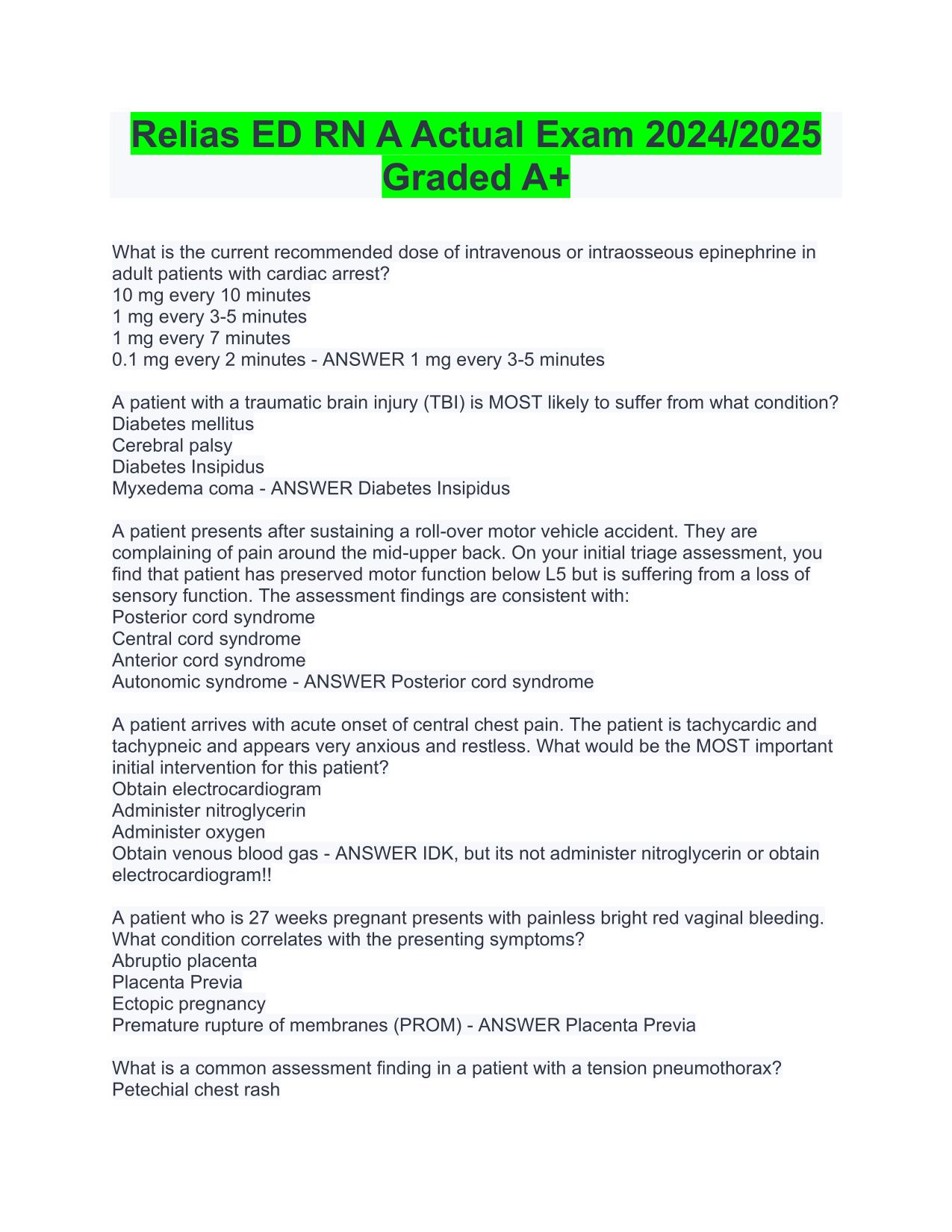 Relias ED RN A Actual Exam 2025/2026 Graded A+ Latest Update PDF Download