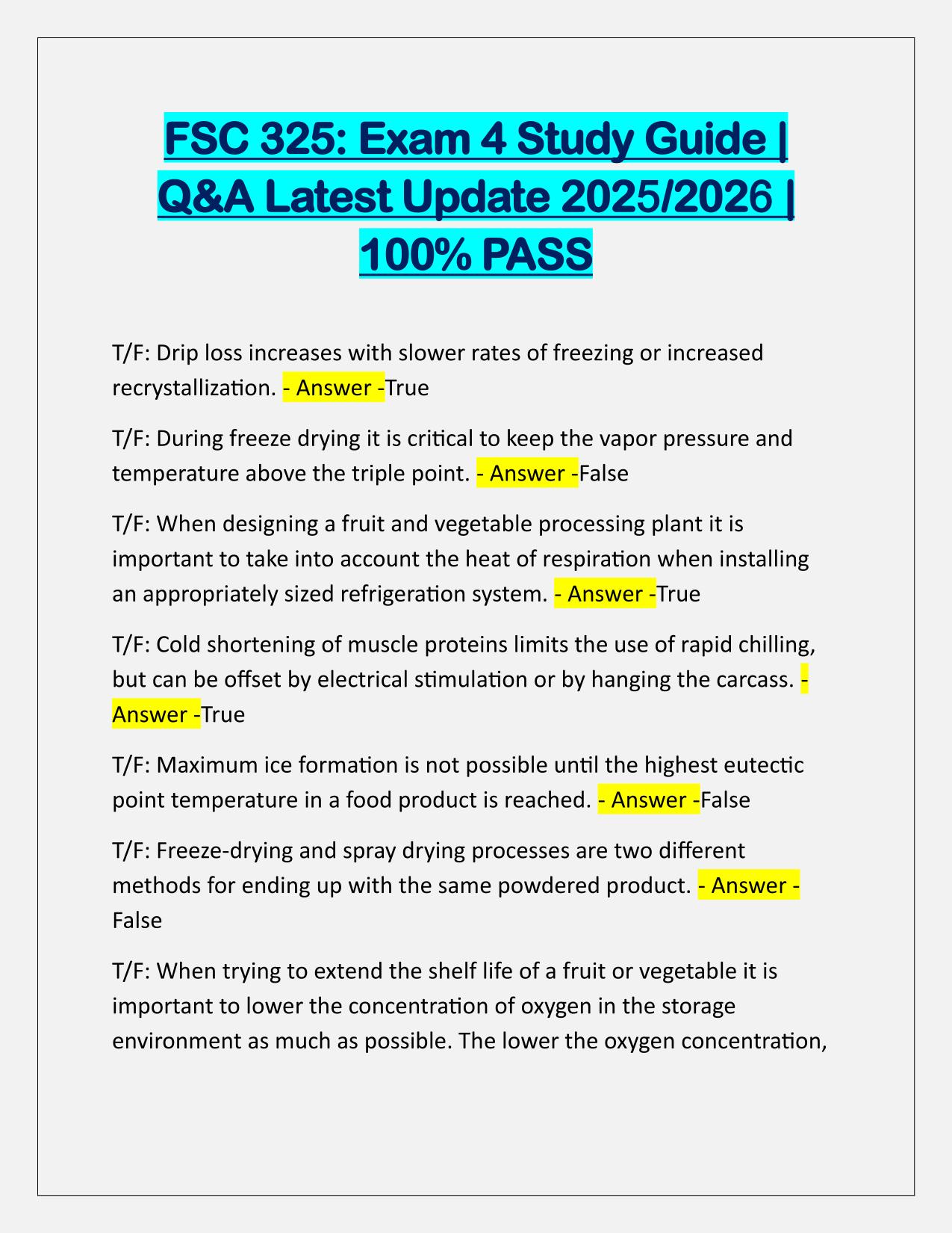 FSC 325 Exam 4 Study Guide Q&A Latest Update