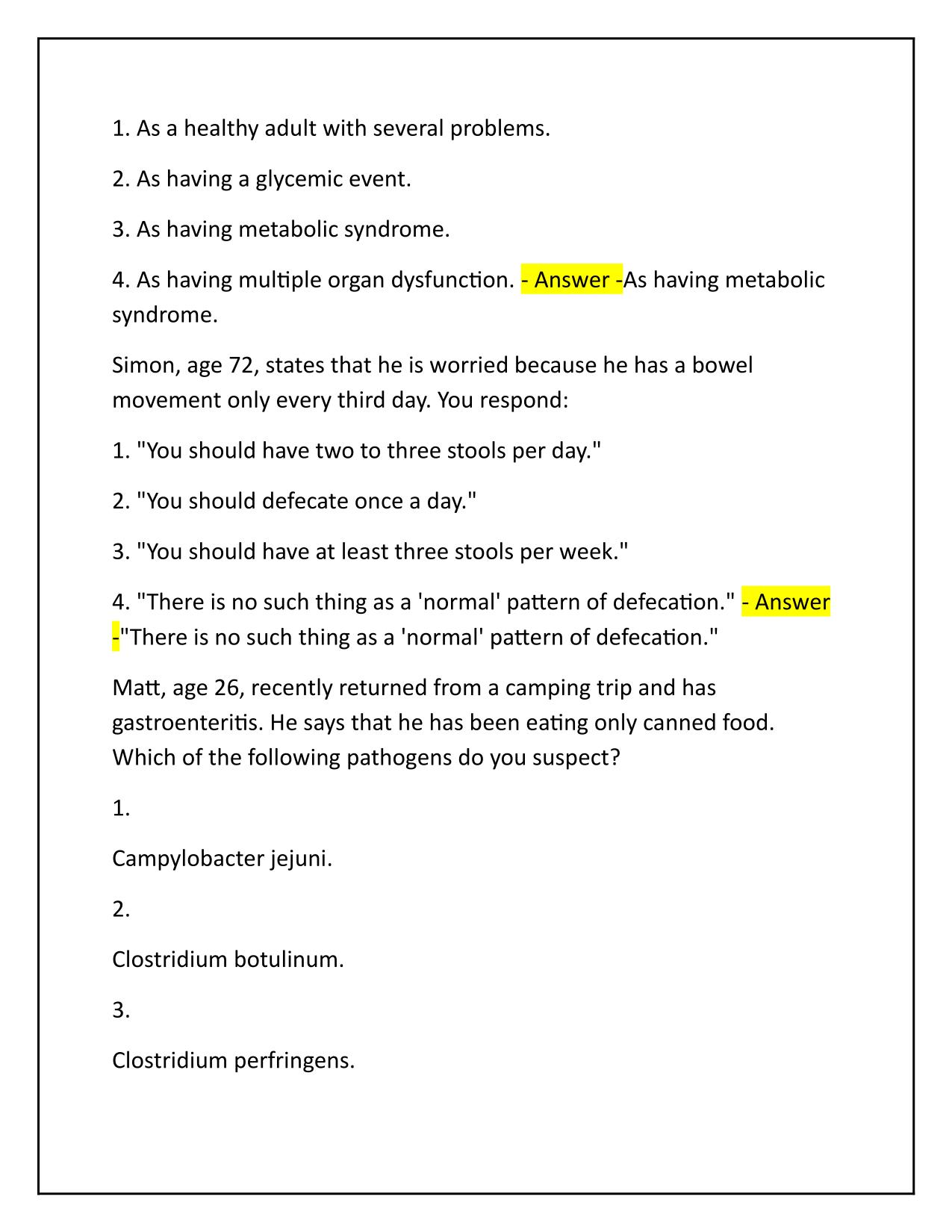 Dunphy Primary Care Midterm Review Questions and Solutions A Grade